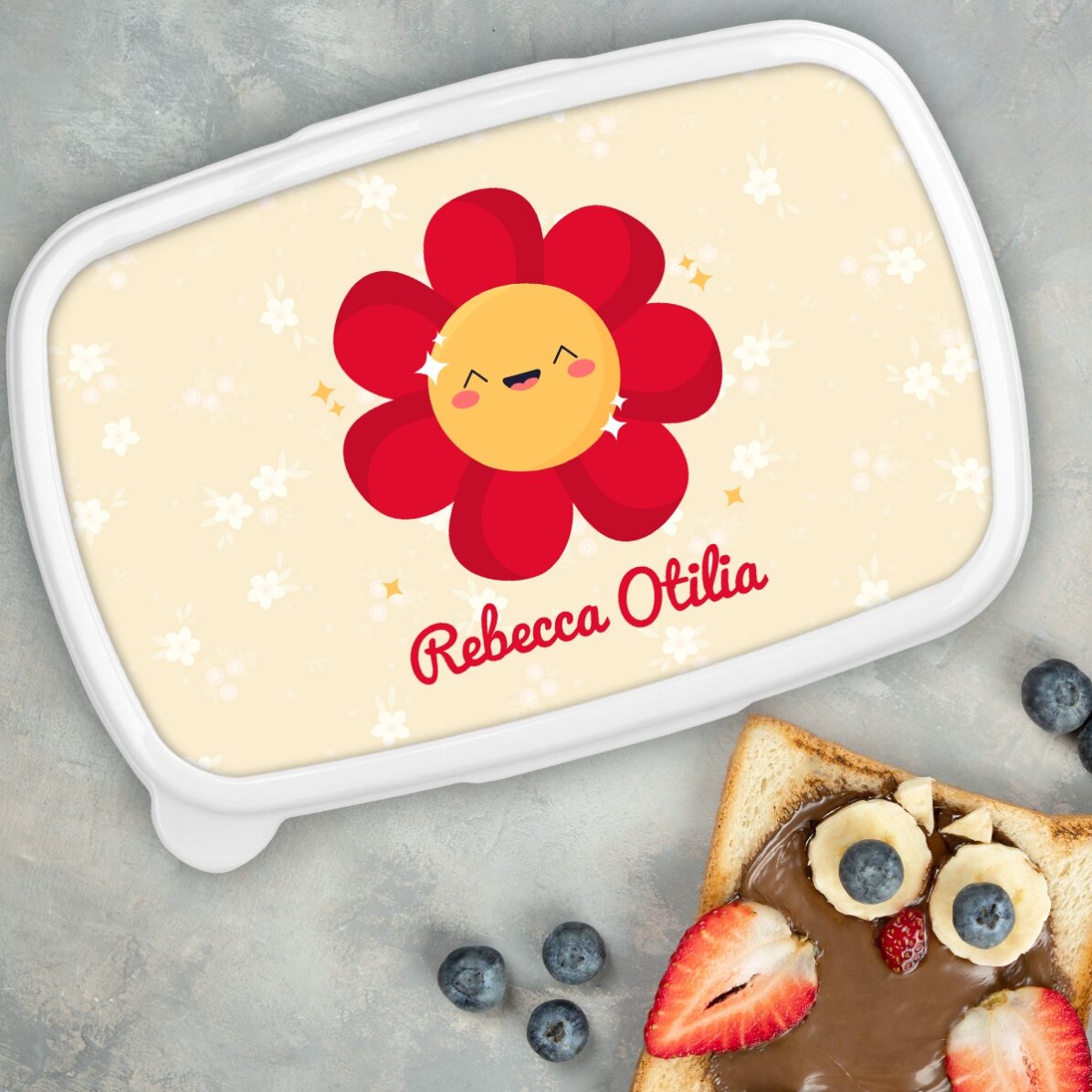 Boîte à repas, boîte à repas personnalisée avec prénom - Modèle « fleur colorée »
