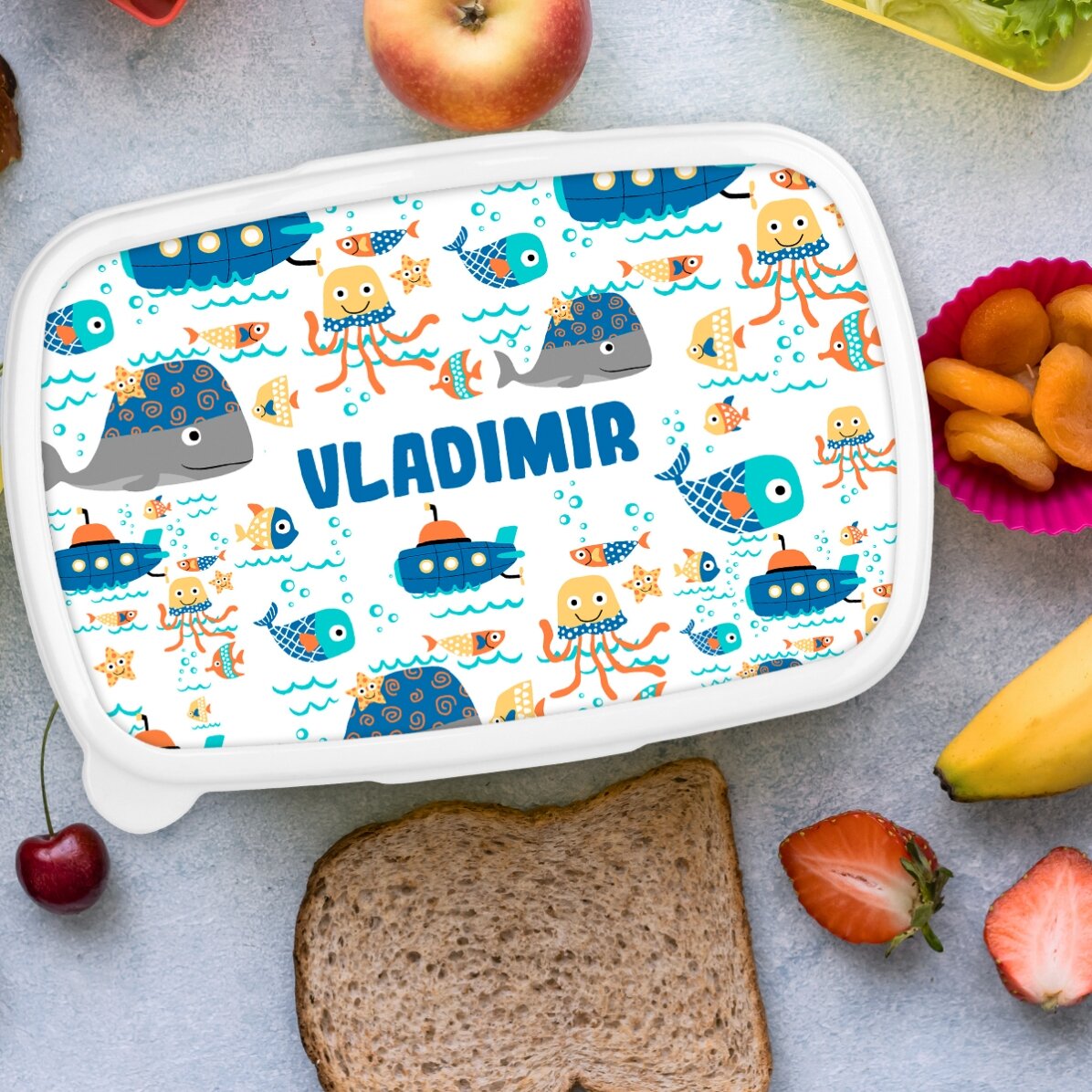 Boîte à repas, plat à emporter personnalisé avec inscription - Blue sea