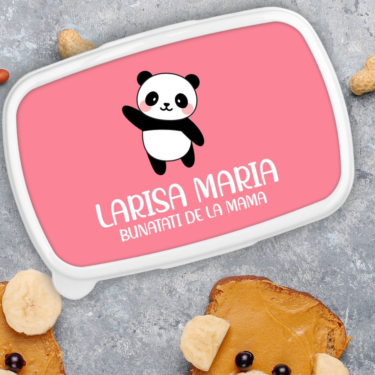 Boîte à repas, caserola personnalisée avec un texte et un fond coloré - Panda