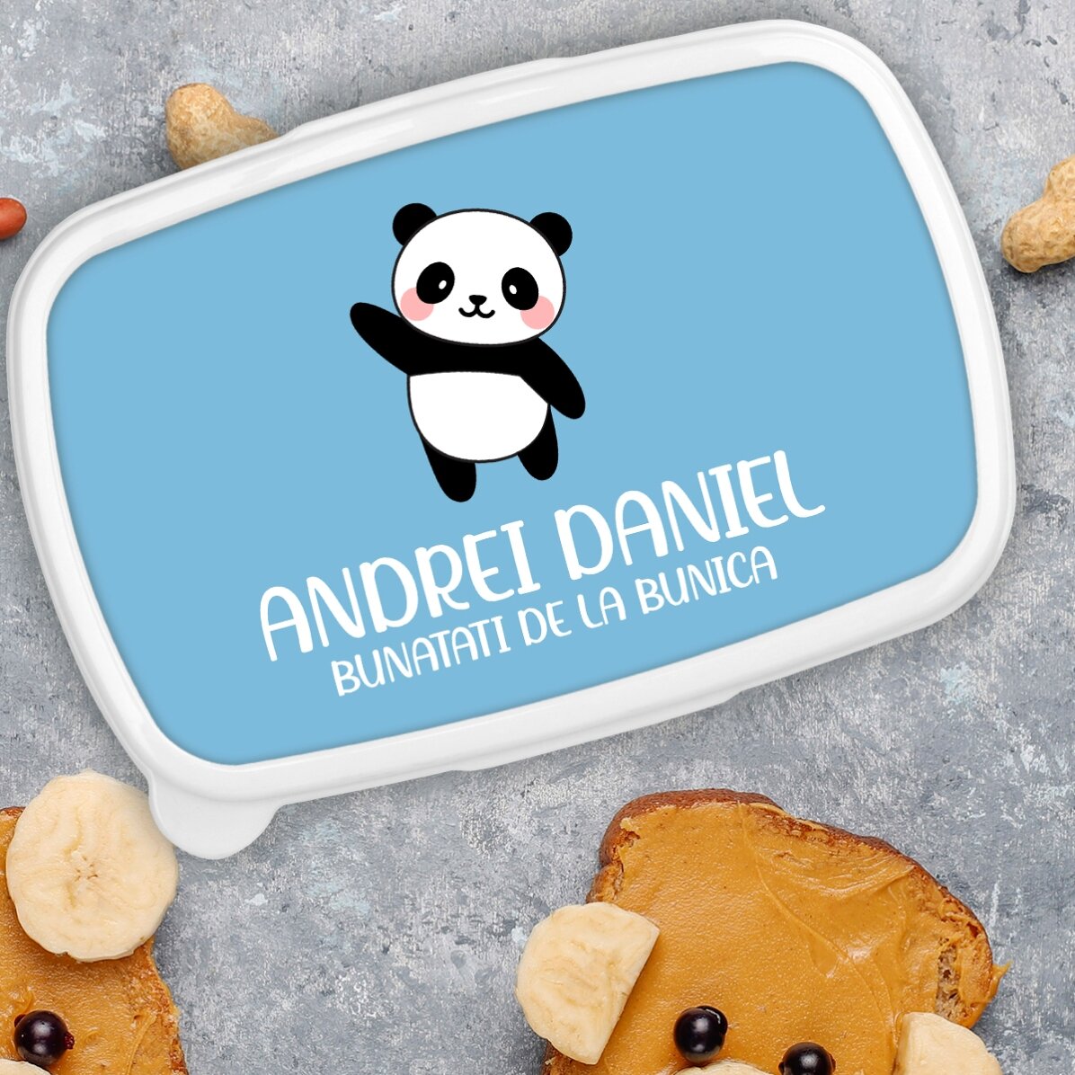 Boîte à repas, caserola personnalisée avec un texte et un fond coloré - Panda