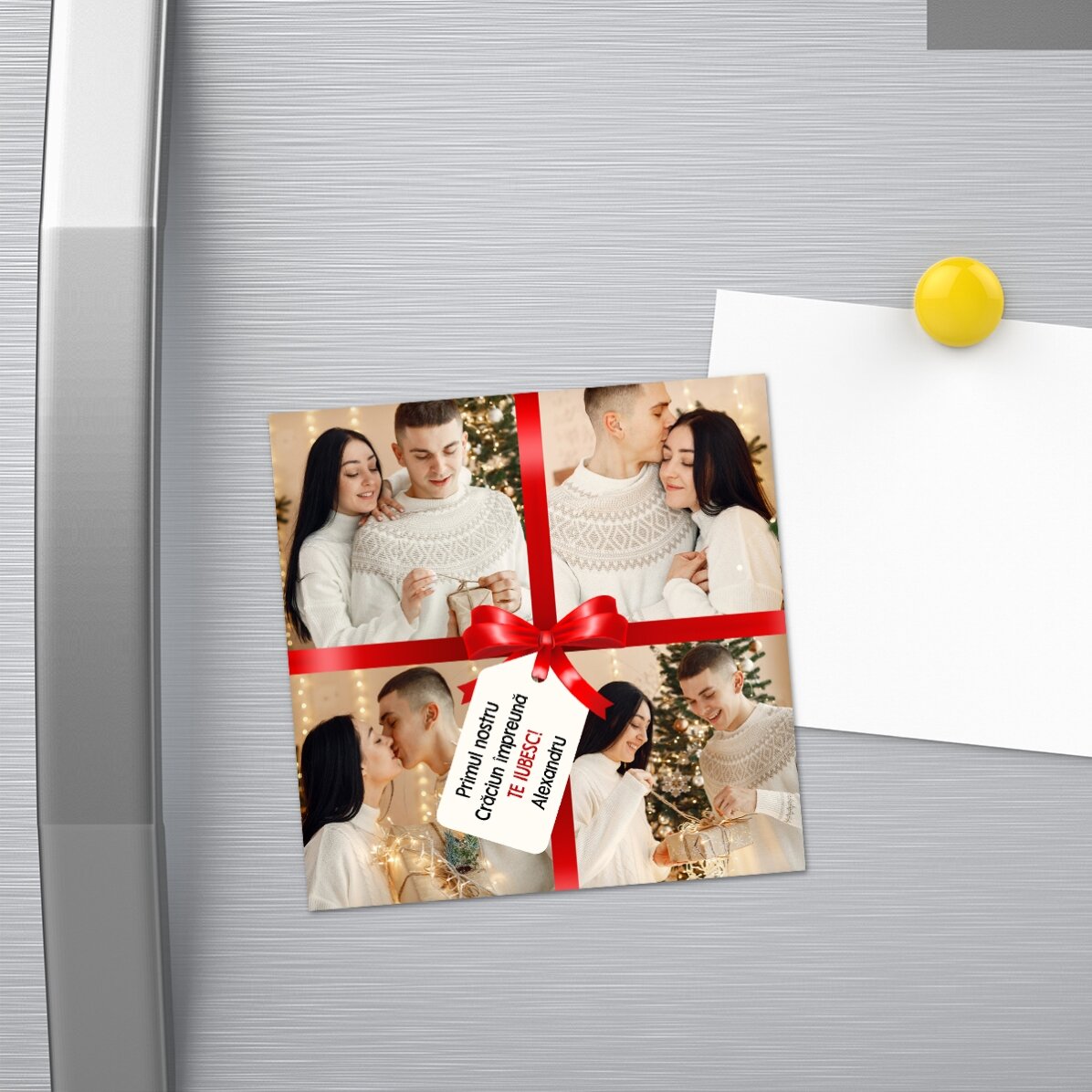 Aimant 10 x 10 personnalisé avec 4 photos et un message - Le cadeau idéal
