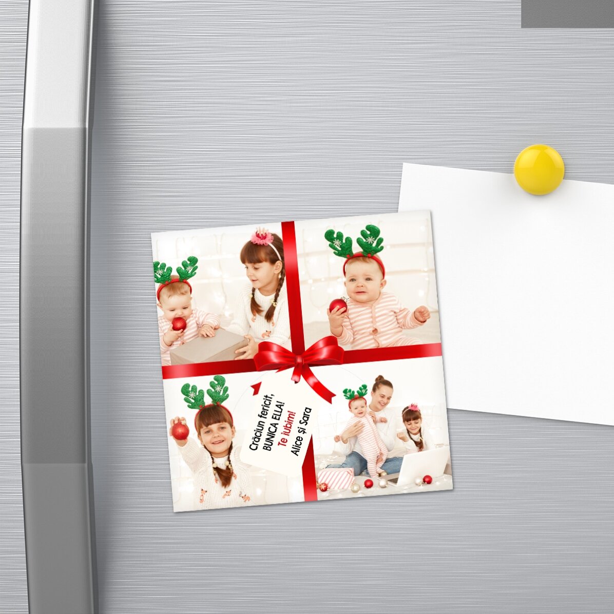 Aimant 10 x 10 personnalisé avec 4 photos et un message - Le cadeau idéal