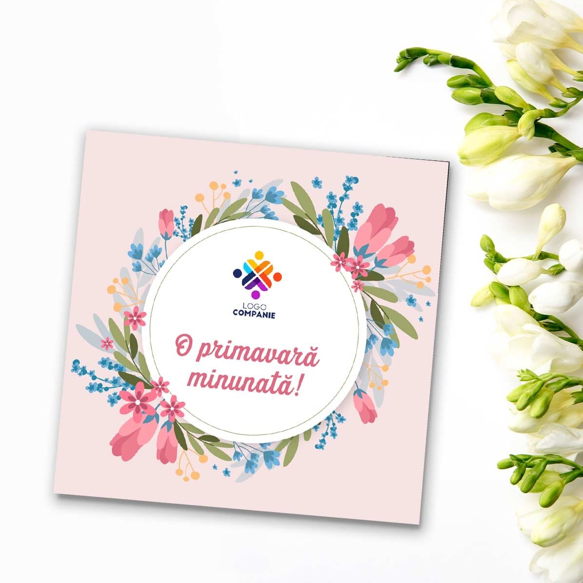Aimant 10 x 10 personnalisé avec logo et texte - Un beau printemps !