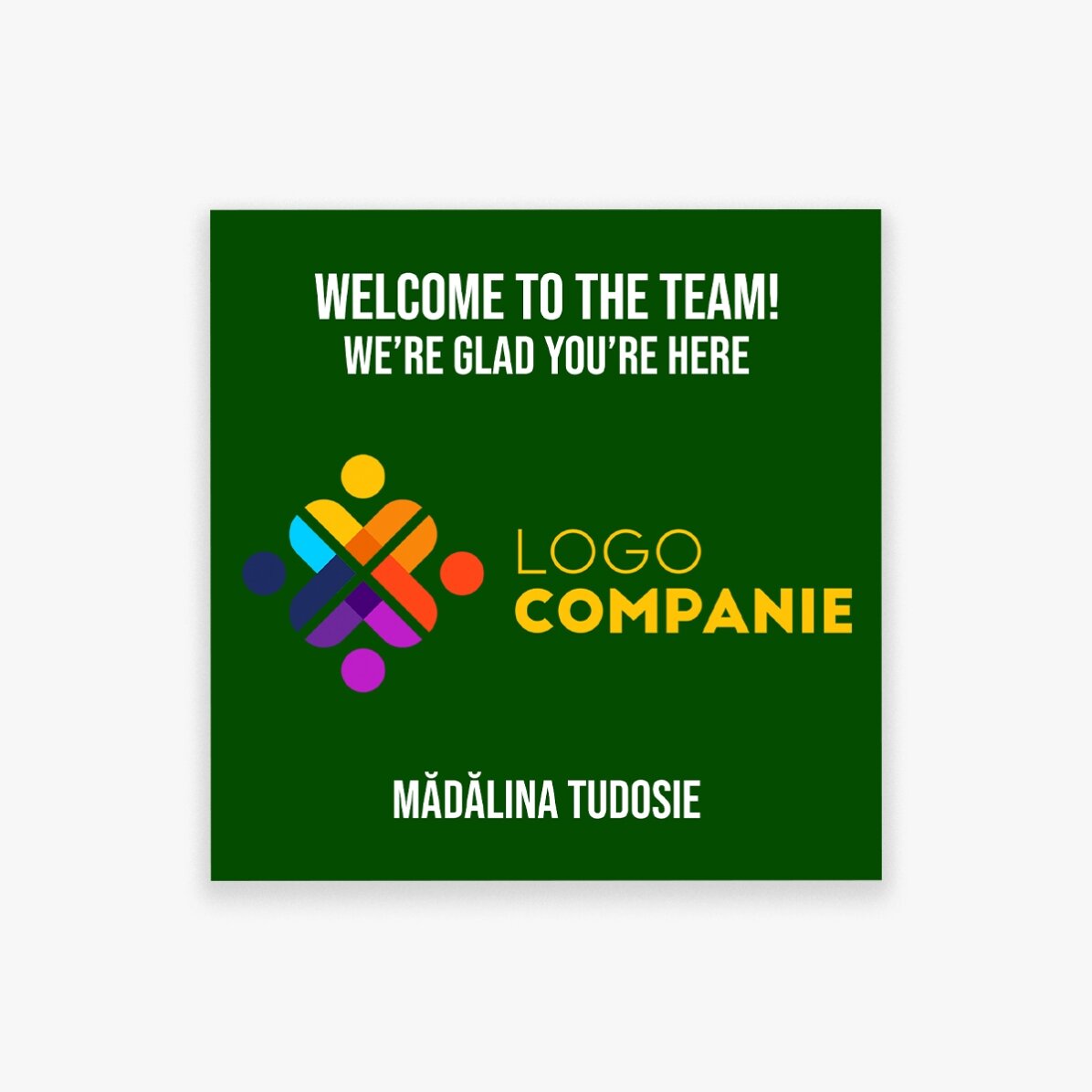 Aimant 10 x 10 personnalisé avec logo et texte - Welcome