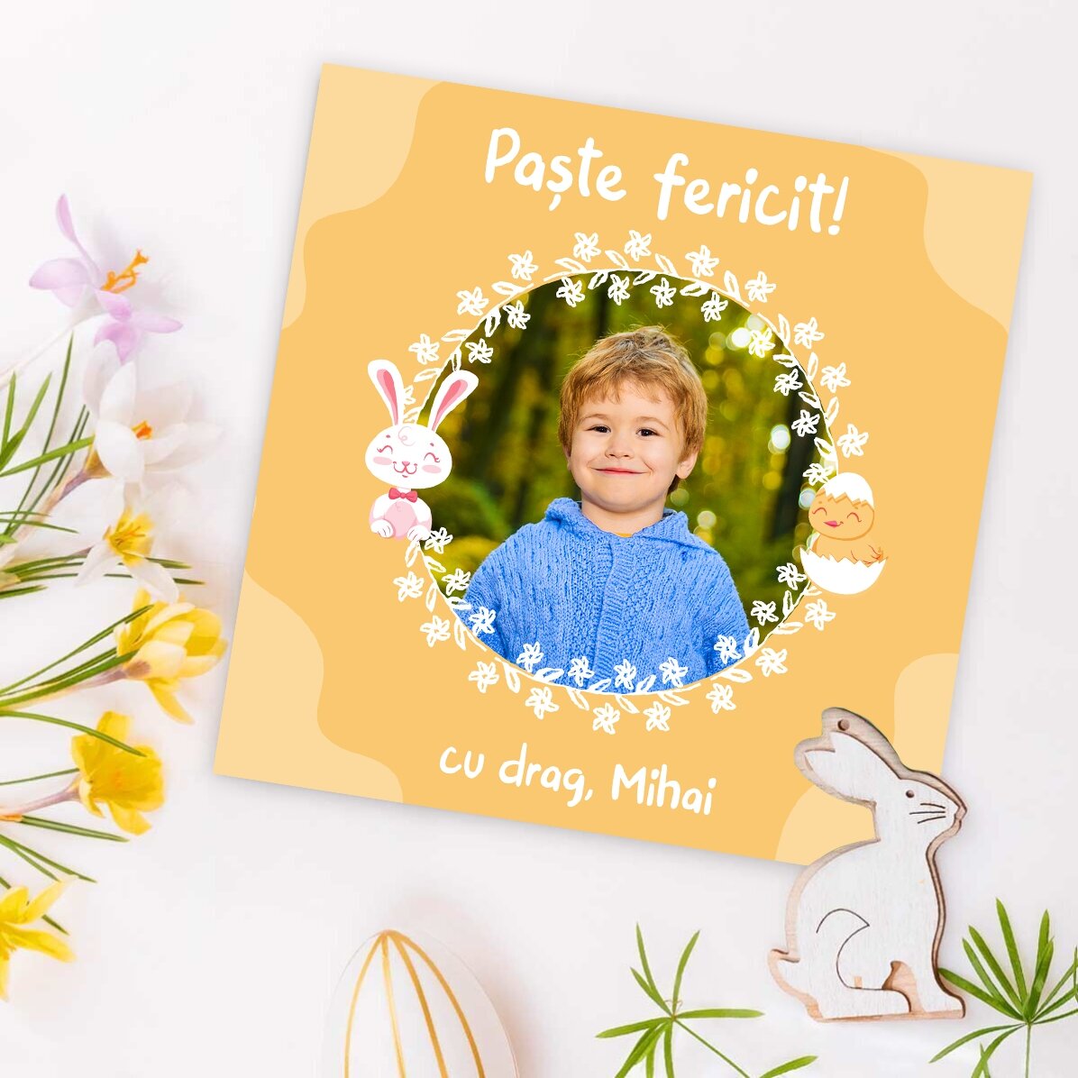 Aimant 10 x 10 personnalisé avec une photo et un message pour Pâques