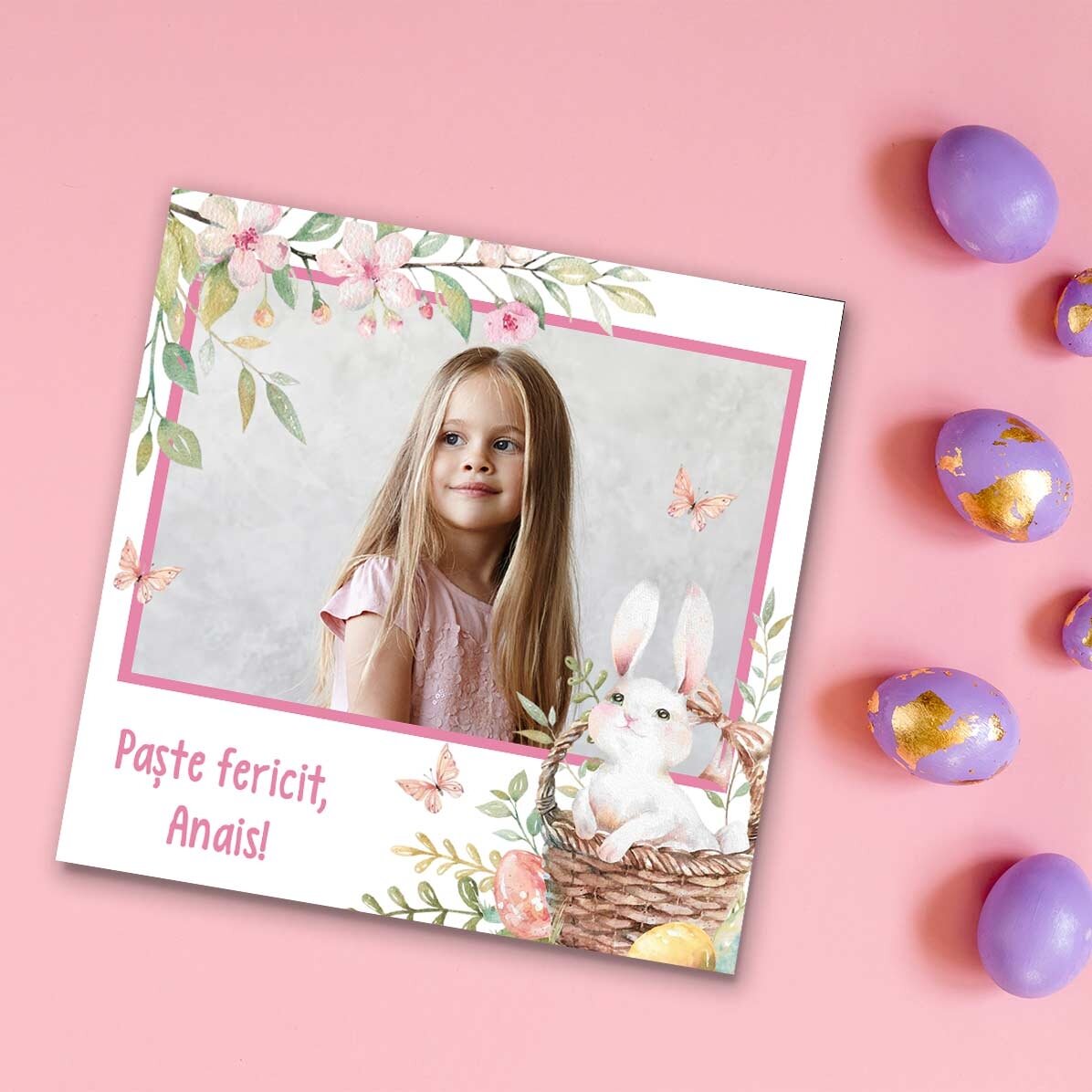 Aimant 10 x 10 personnalisé avec une photo et un message - Joyeuses Pâques !
