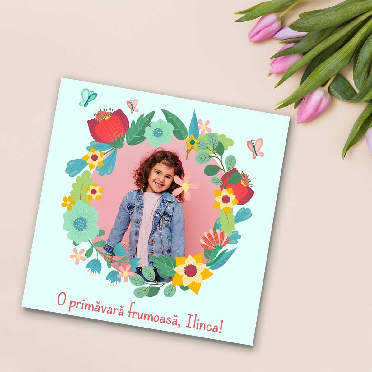 Aimant 10 x 10 personnalisé avec une photo et un texte - Fleurs