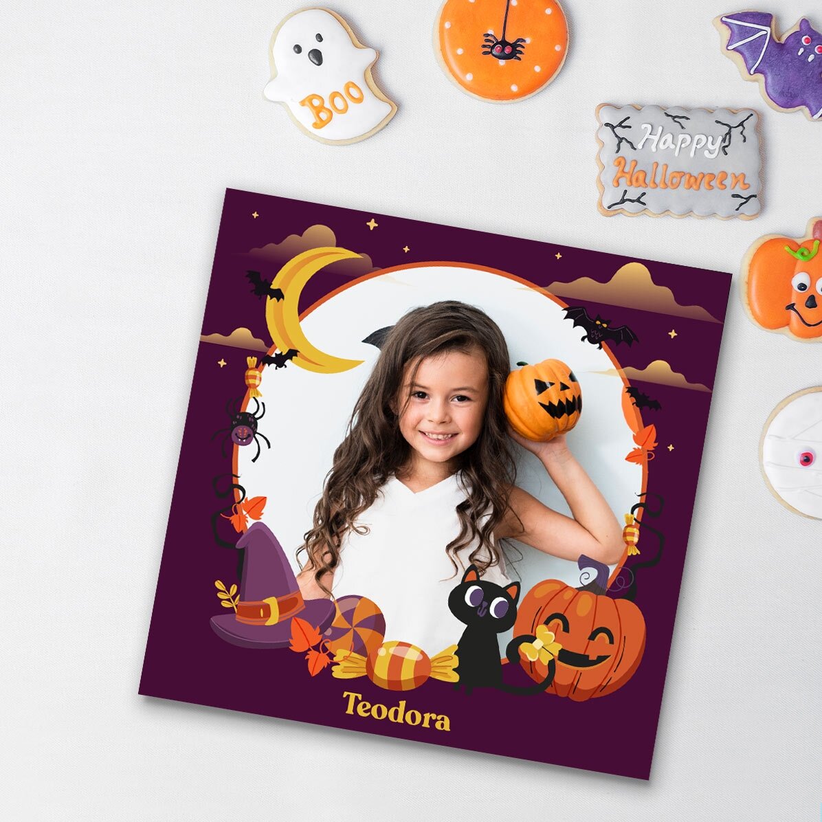 Aimant 10 x 10 personnalisé avec une photo et un texte - Joyeux Halloween