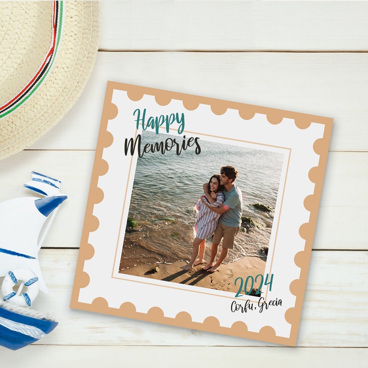 Aimant 10 x 10 personnalisé avec une photo et un texte - Happy Memories