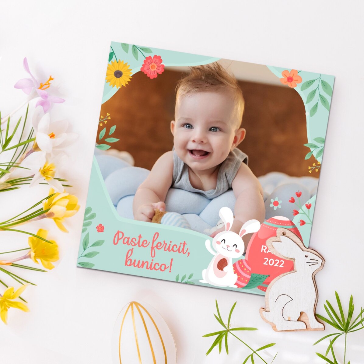 Aimant 10 x 10 personnalisé avec une photo et un texte - Joyeuses Pâques
