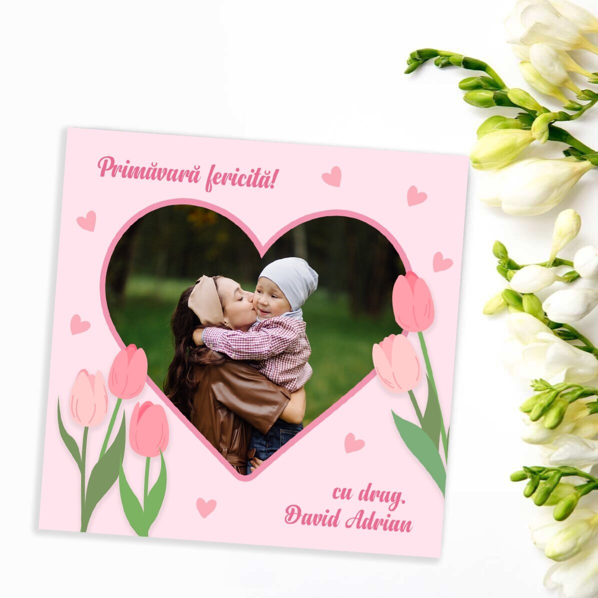 Aimant 10 x 10 personnalisé avec une photo et un texte - Joyeux printemps