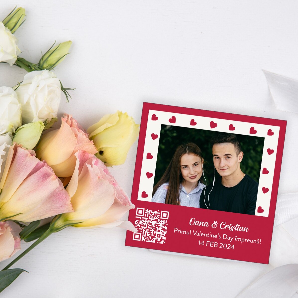Aimant 10 x 10 personnalisé avec une photo, un message et un code QR
