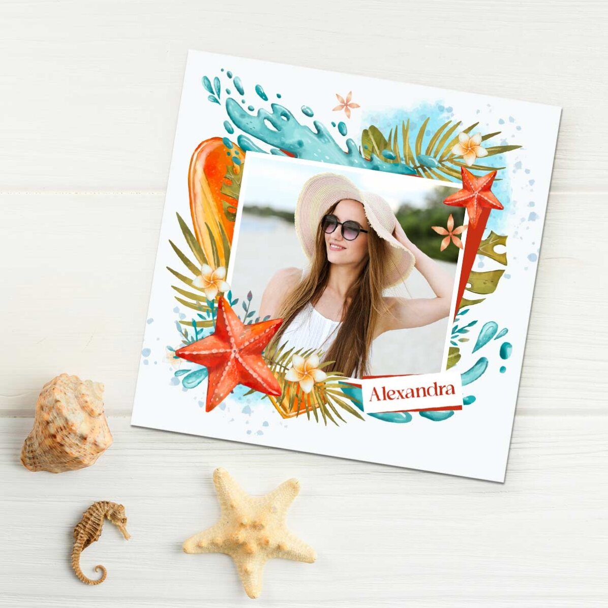 Aimant 10 x 10 personnalisé avec photo et nom - Vacances