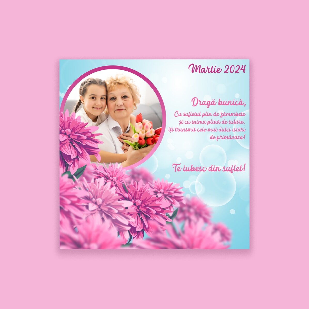 Aimant 10 x 10 personnalisé avec photo et texte - Printemps rose