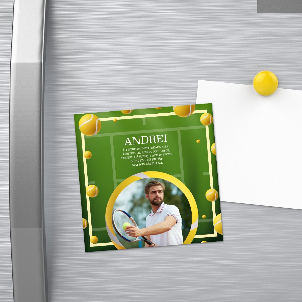 Aimant 10 x 10 personnalisé avec photo et texte - Tennis