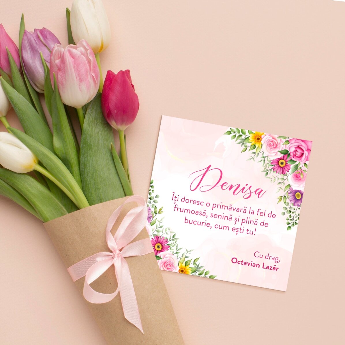 Aimant 10 x 10 personnalisé avec le texte « Belle printemps ! »