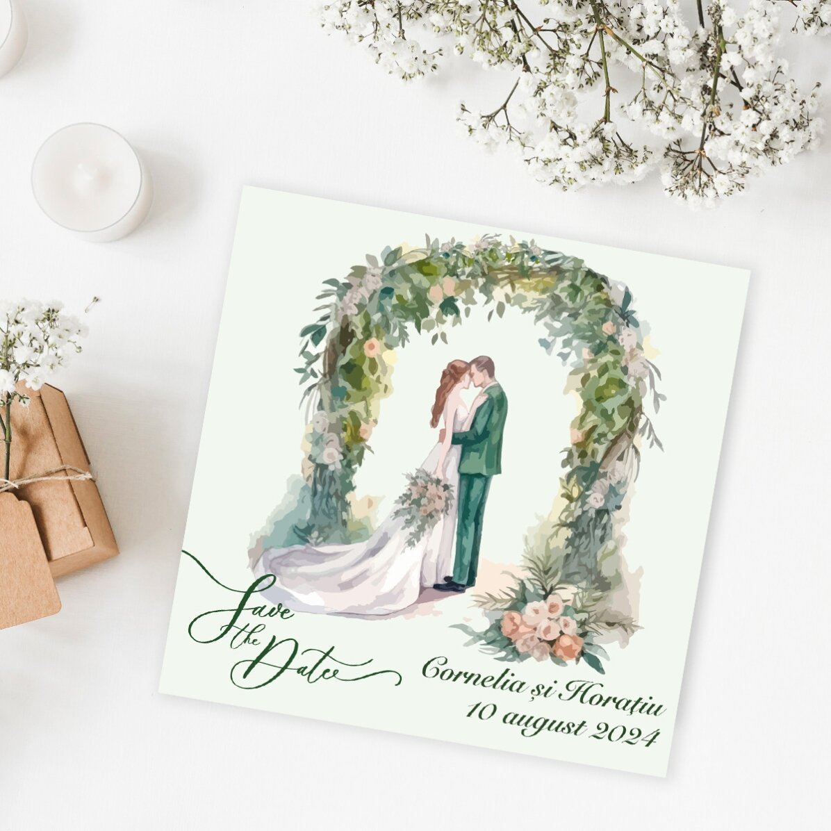 Aimant 10 x 10 personnalisé avec un texte - « Save the date »