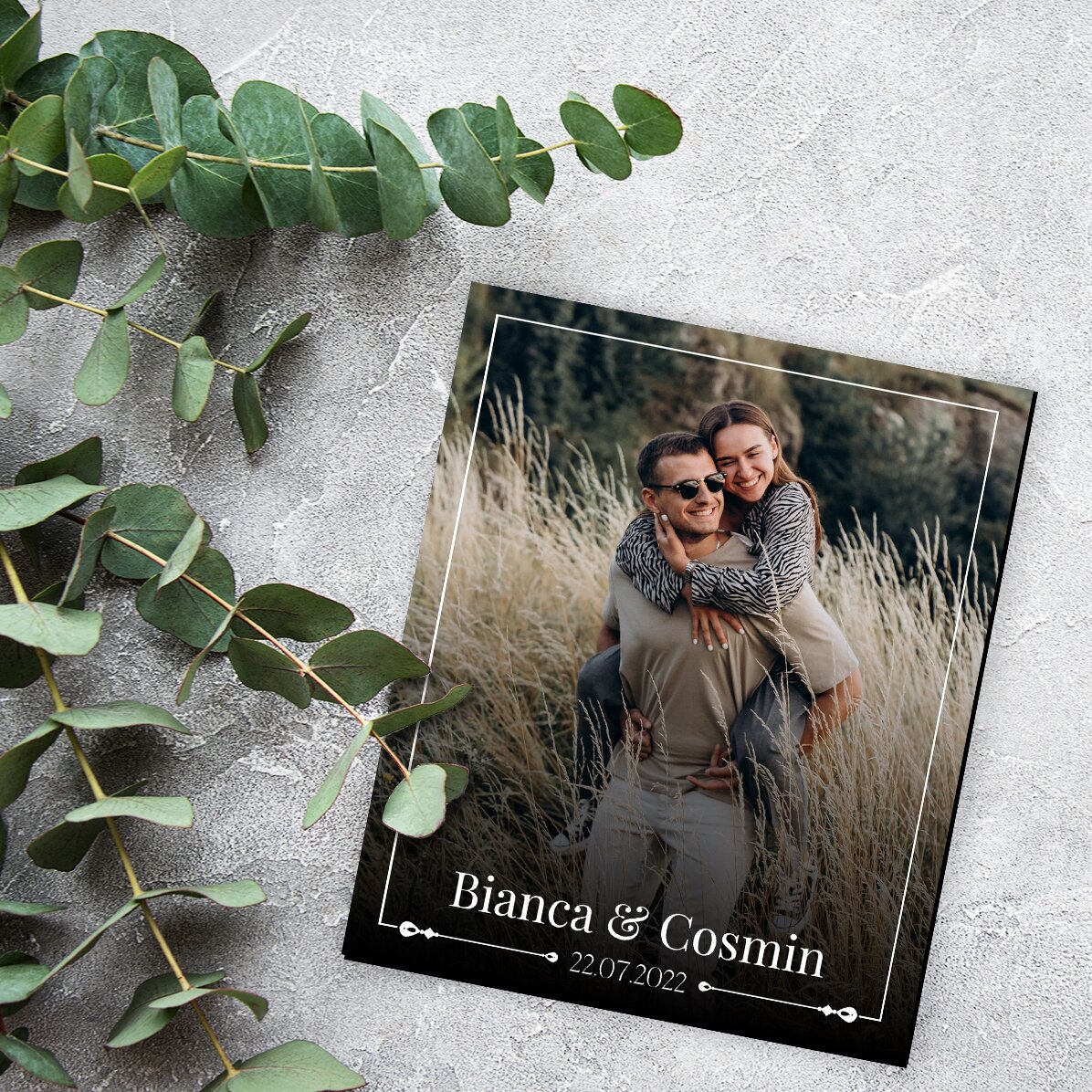 Aimant personnalisé de 10 x 12 cm avec nom, date et photo - Cadeau de mariage