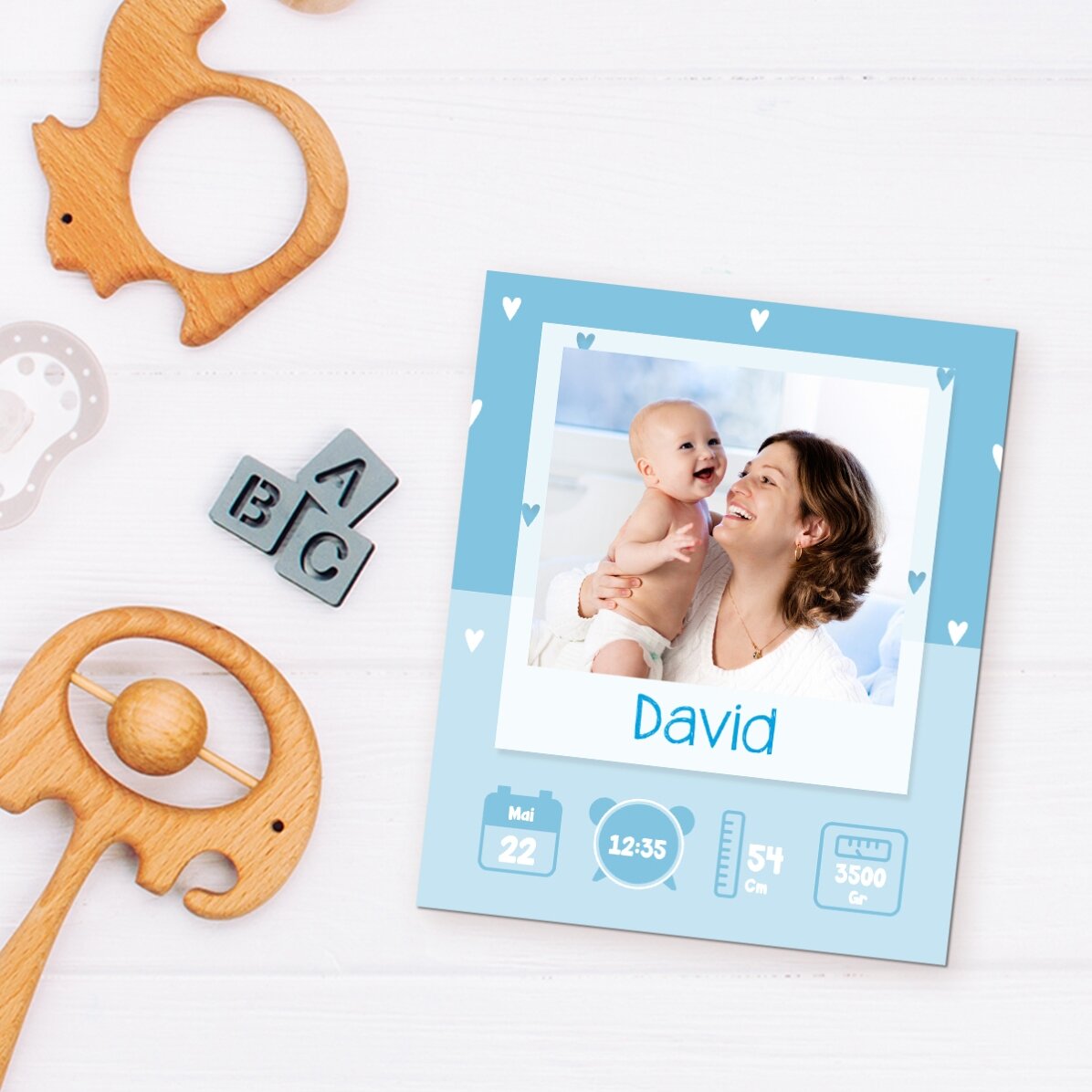Aimant personnalisé de 10 x 12 cm avec une photo et un texte - Bébé