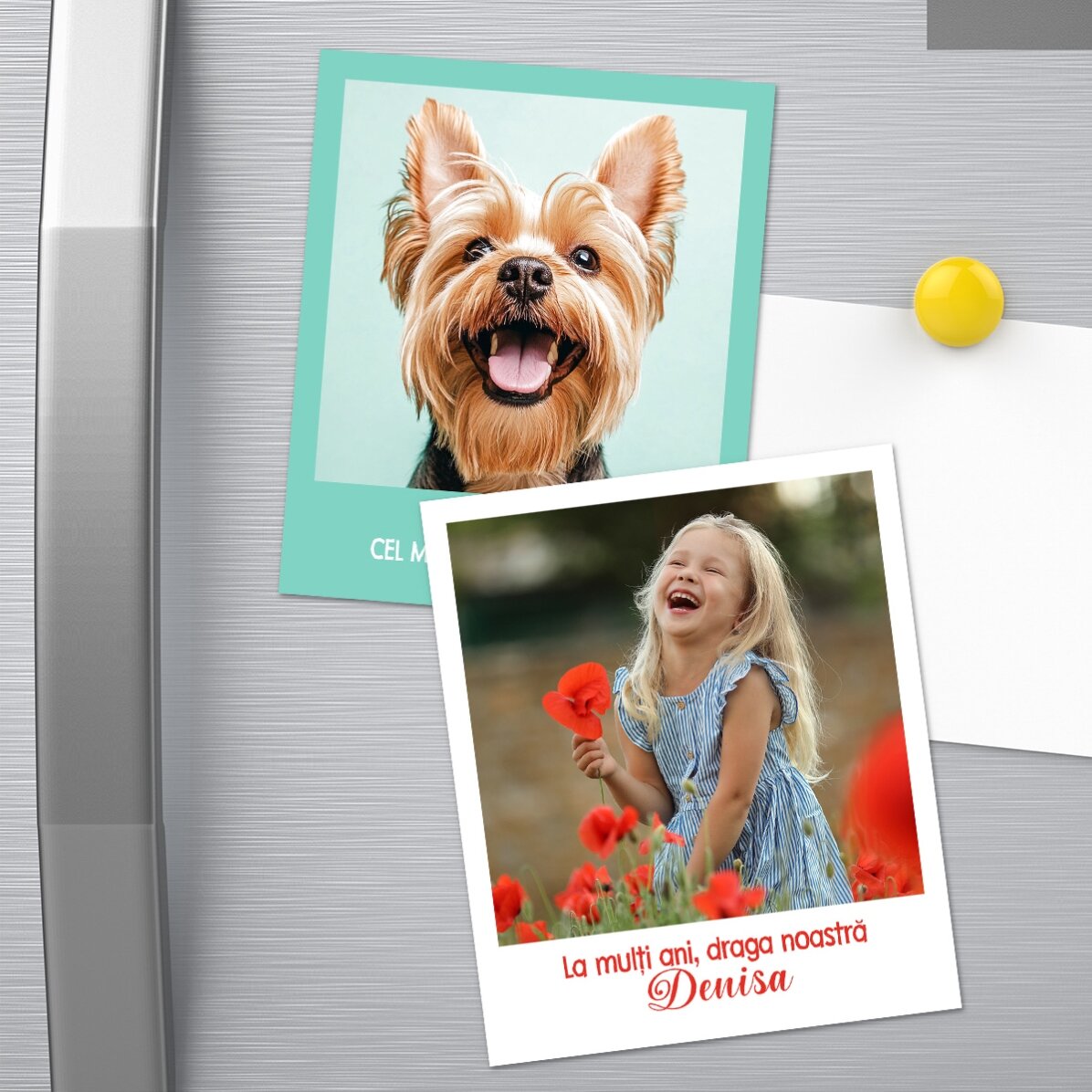Aimant personnalisé de 10 x 12 cm avec une photo et un texte - format Polaroid