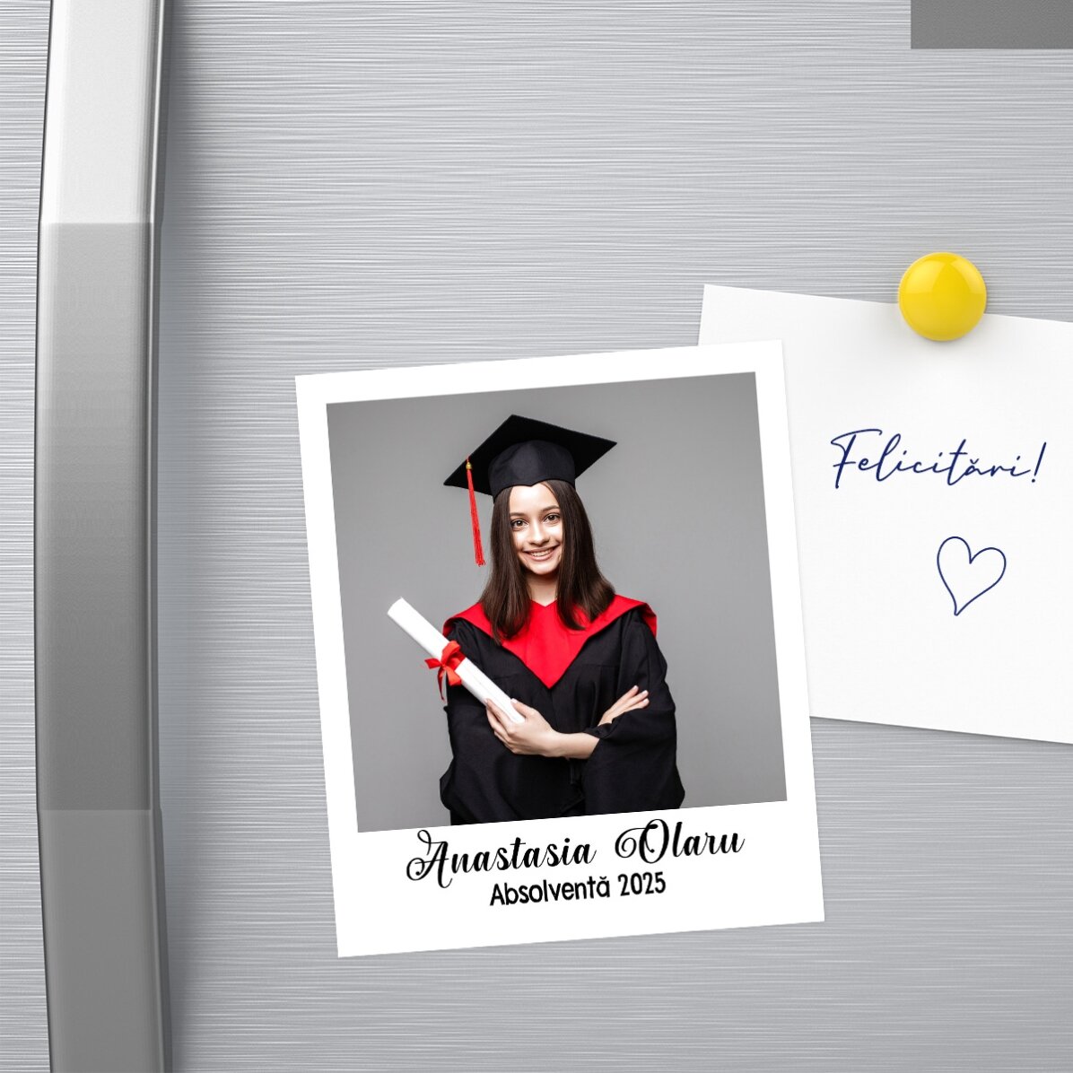 Aimant personnalisé de 10 x 12 cm avec une photo et un texte - format Polaroid