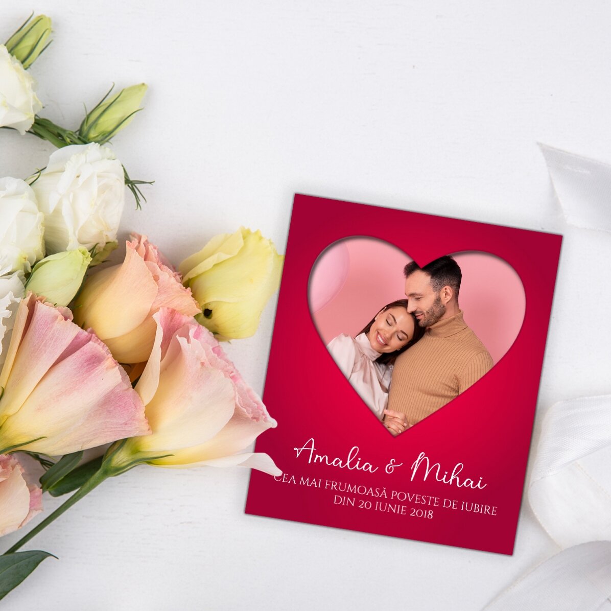 Aimant personnalisé de 10 x 12 cm avec une photo et un texte - In love