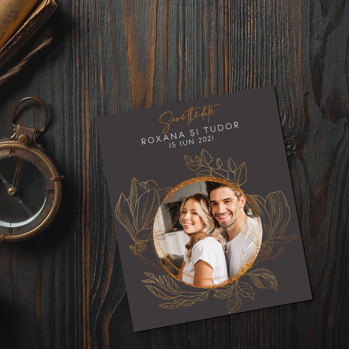 Aimant personnalisé de 10 x 12 cm avec une photo et un texte - « Save the date »