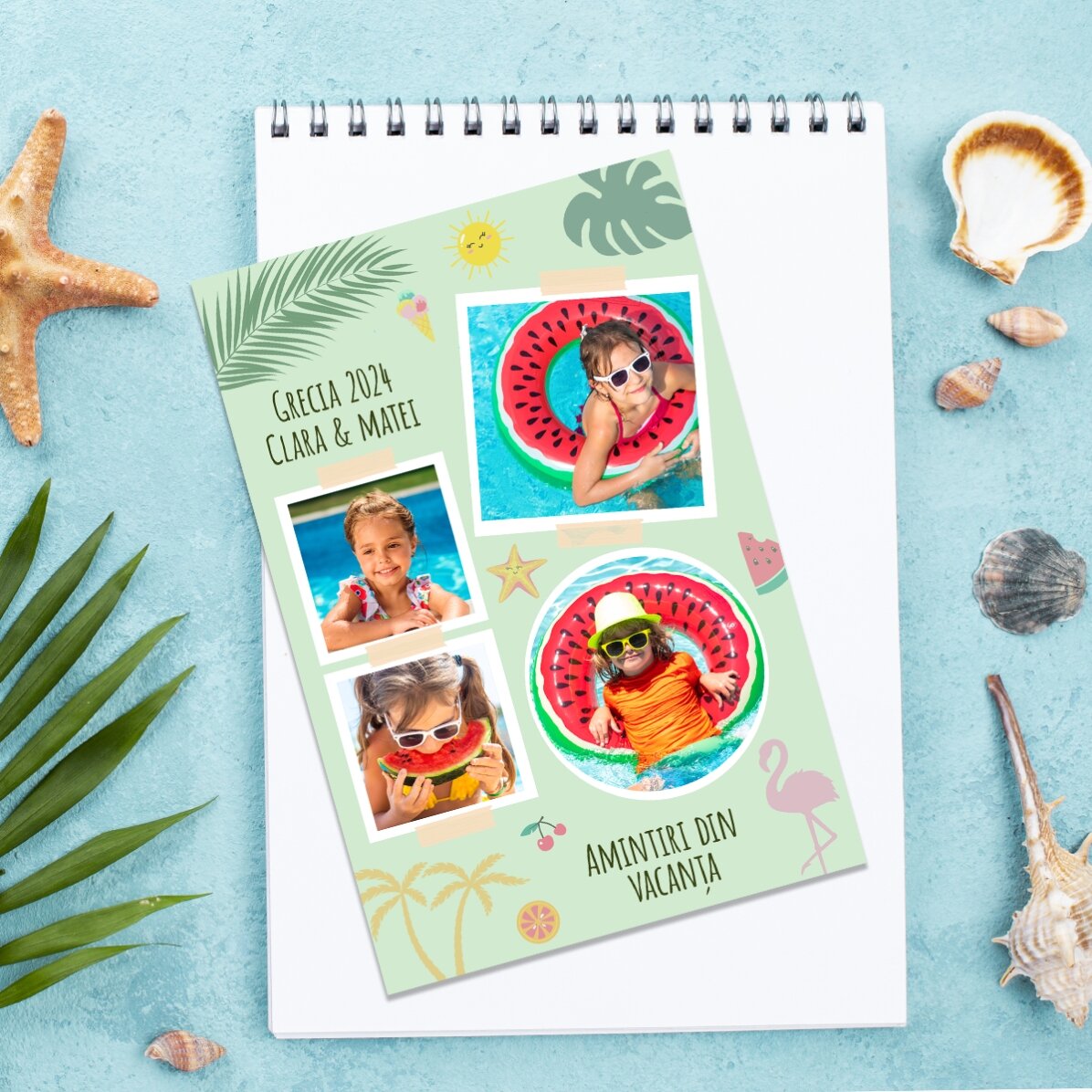 Aimant personnalisé de 10 x 15 cm avec 4 photos et un texte - Vacances