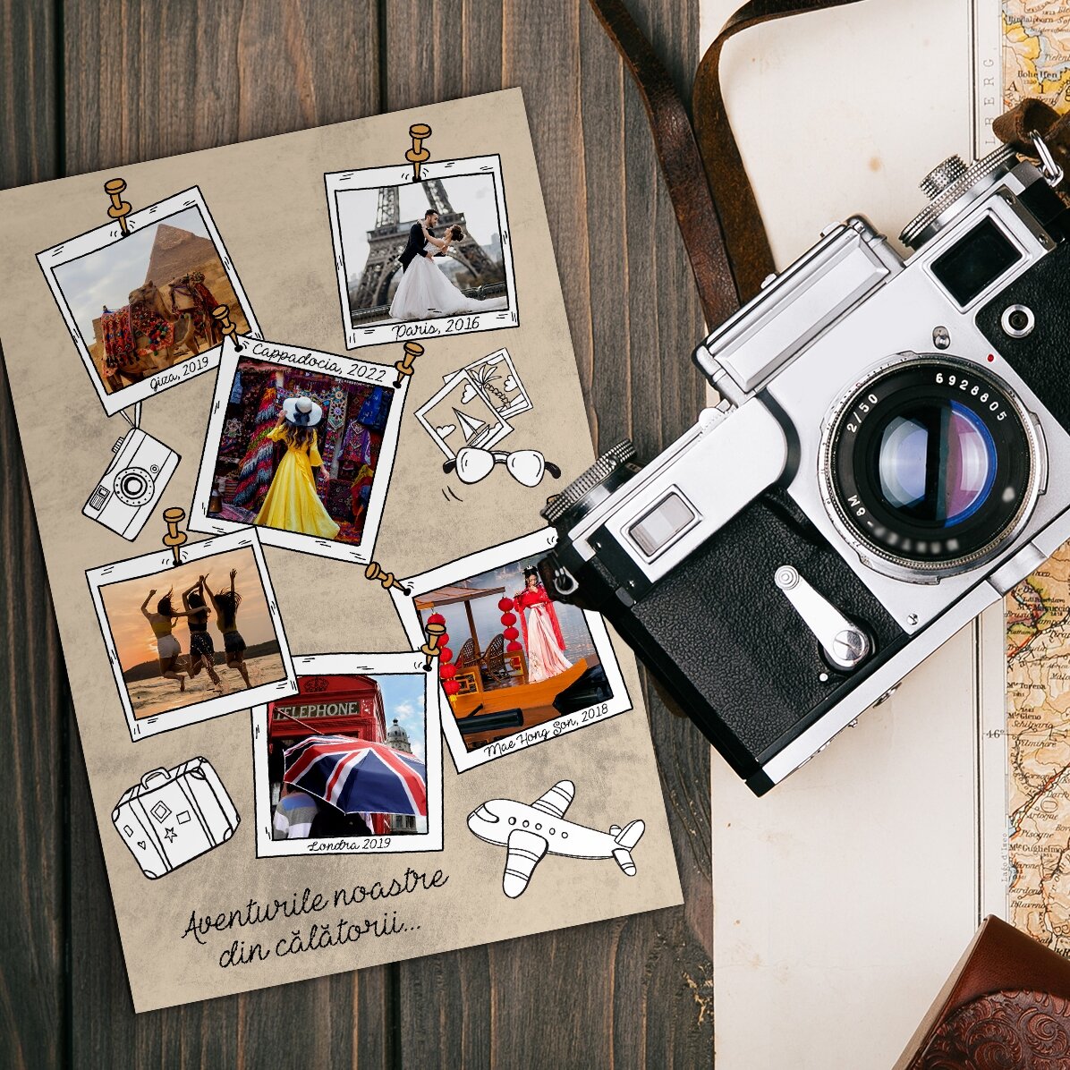 Aimant personnalisé de 10 x 15 cm avec 6 photos et un texte - Souvenirs de vacances