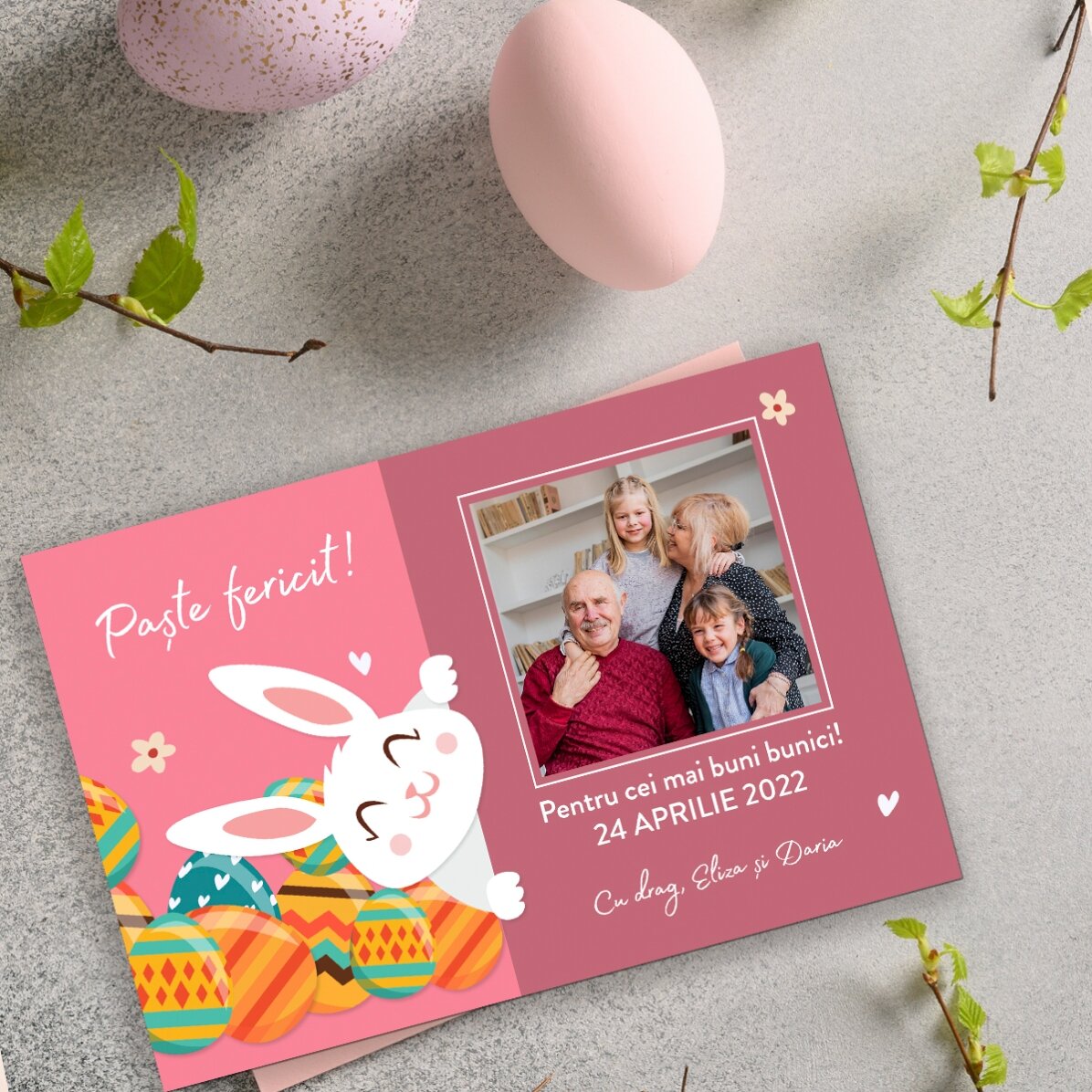 Aimant personnalisé de 10 x 15 cm avec texte et photo - Le lapin de Pâques