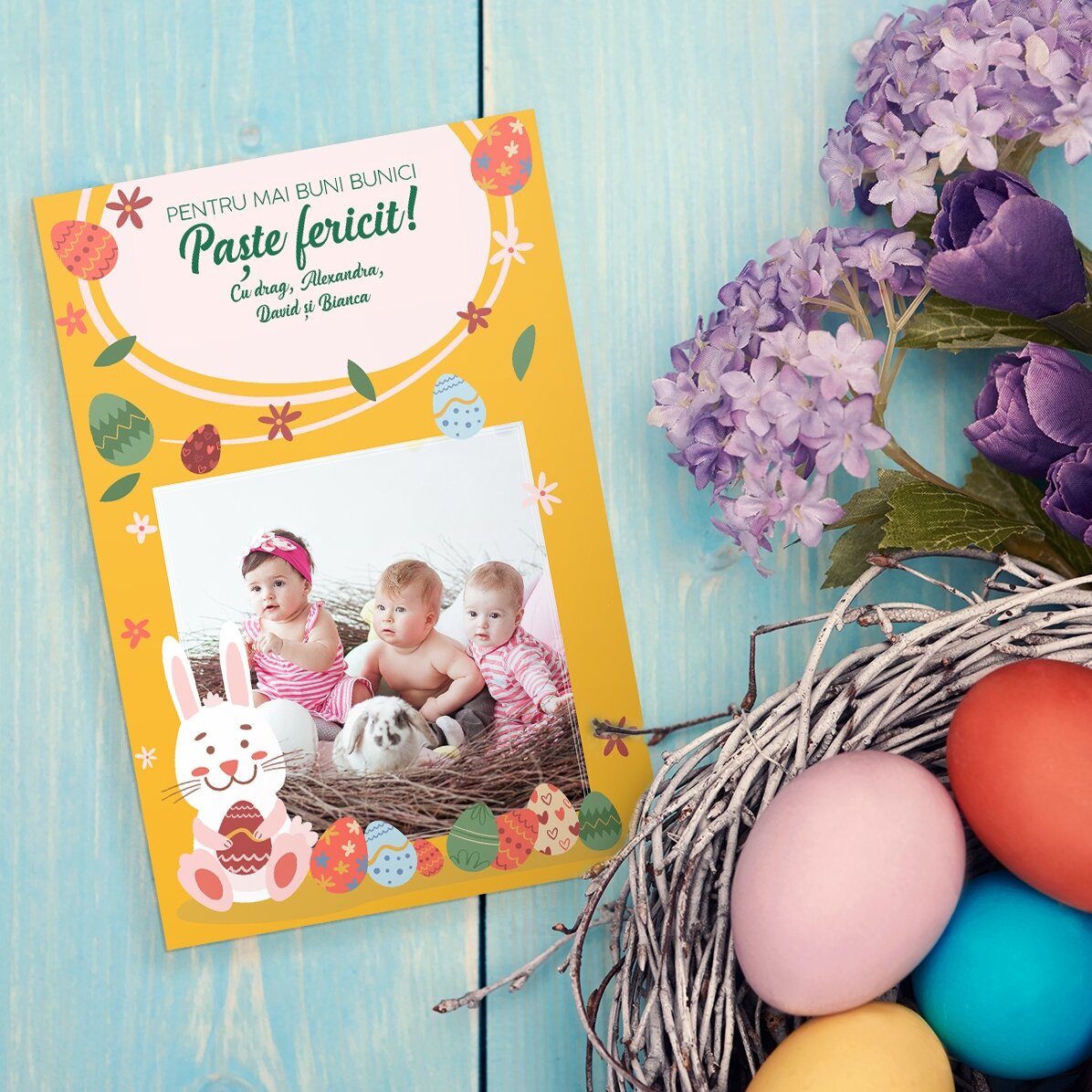 Aimant personnalisé de 10 x 15 cm avec texte et photo - Joyeuses Pâques