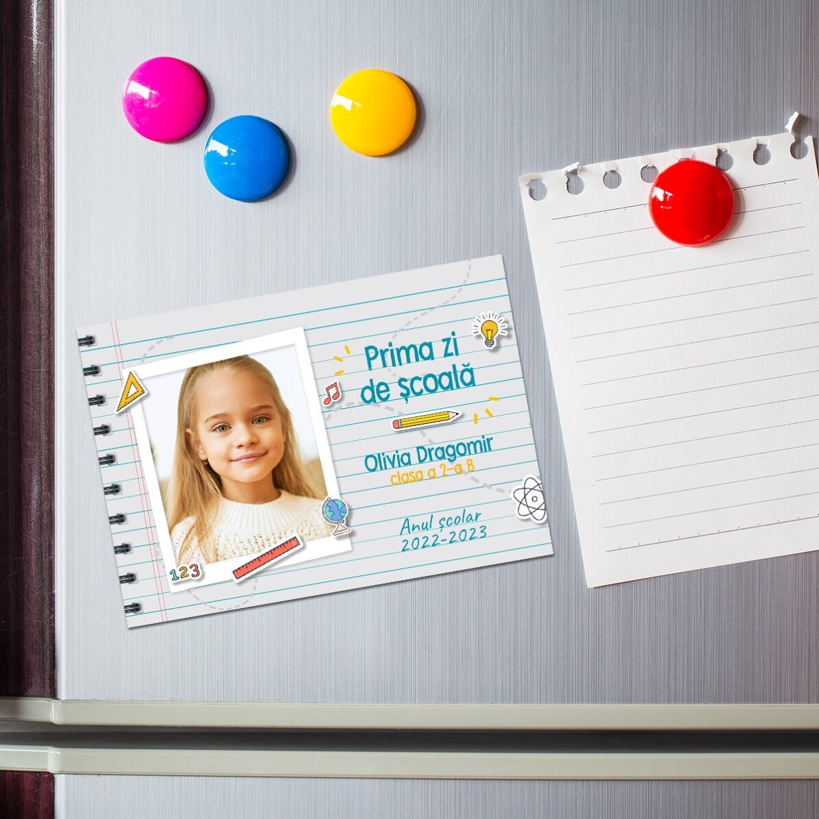 Aimant personnalisé de 10 x 7 cm avec une photo et un texte - Premier jour d