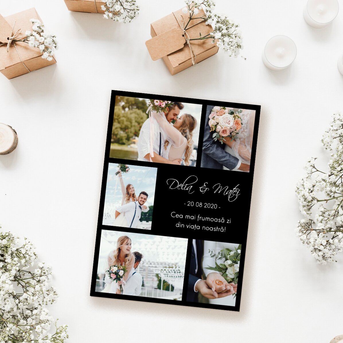 Aimant personnalisé de 13 x 18 cm avec 5 photos et un texte