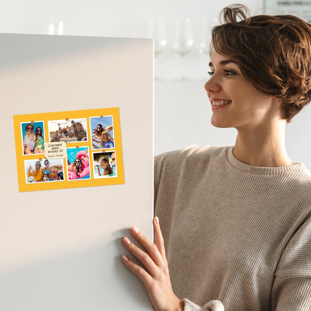 Aimant personnalisé de 18 x 13 cm avec 6 photos et un texte - Souvenirs