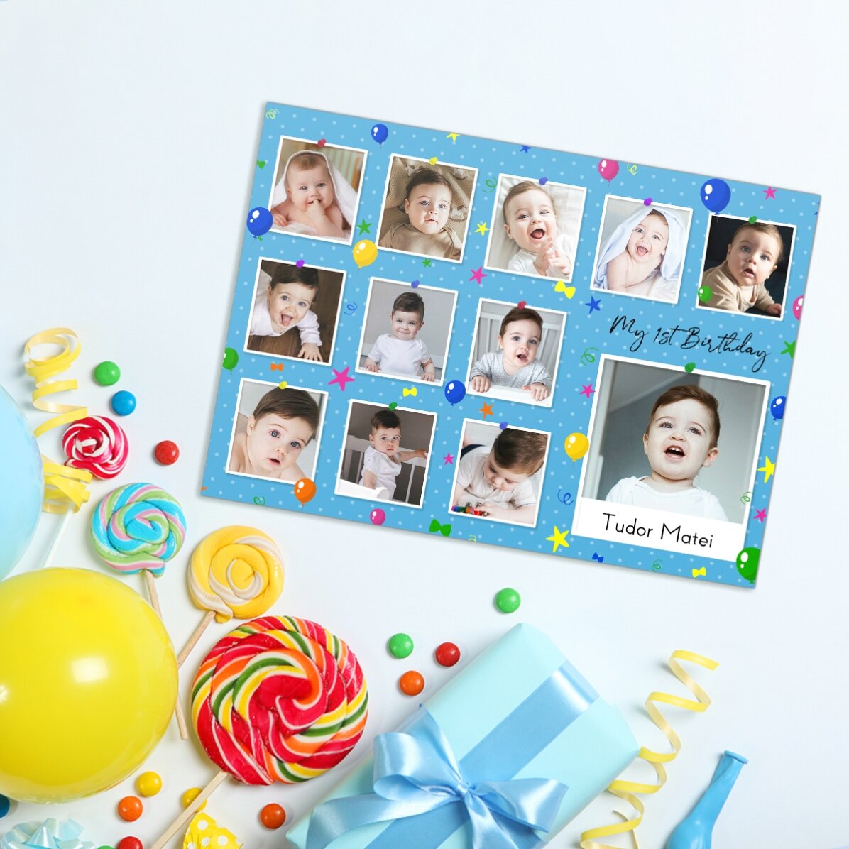 Aimant personnalisé 18 x 13 cm avec photos et texte - « My first birthday »