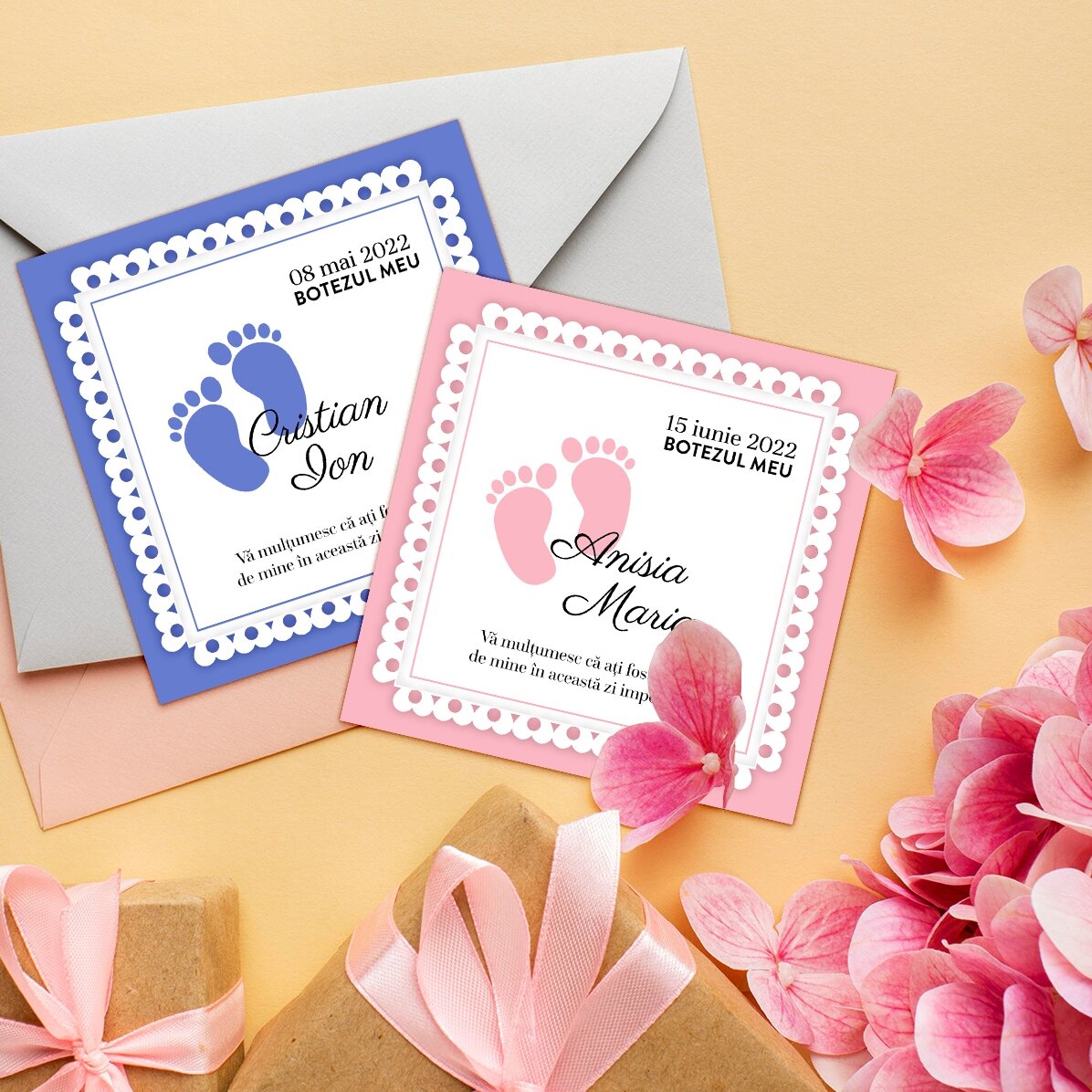 Aimant souvenir de baptême 10 x 10 personnalisé avec un texte - Picioruse