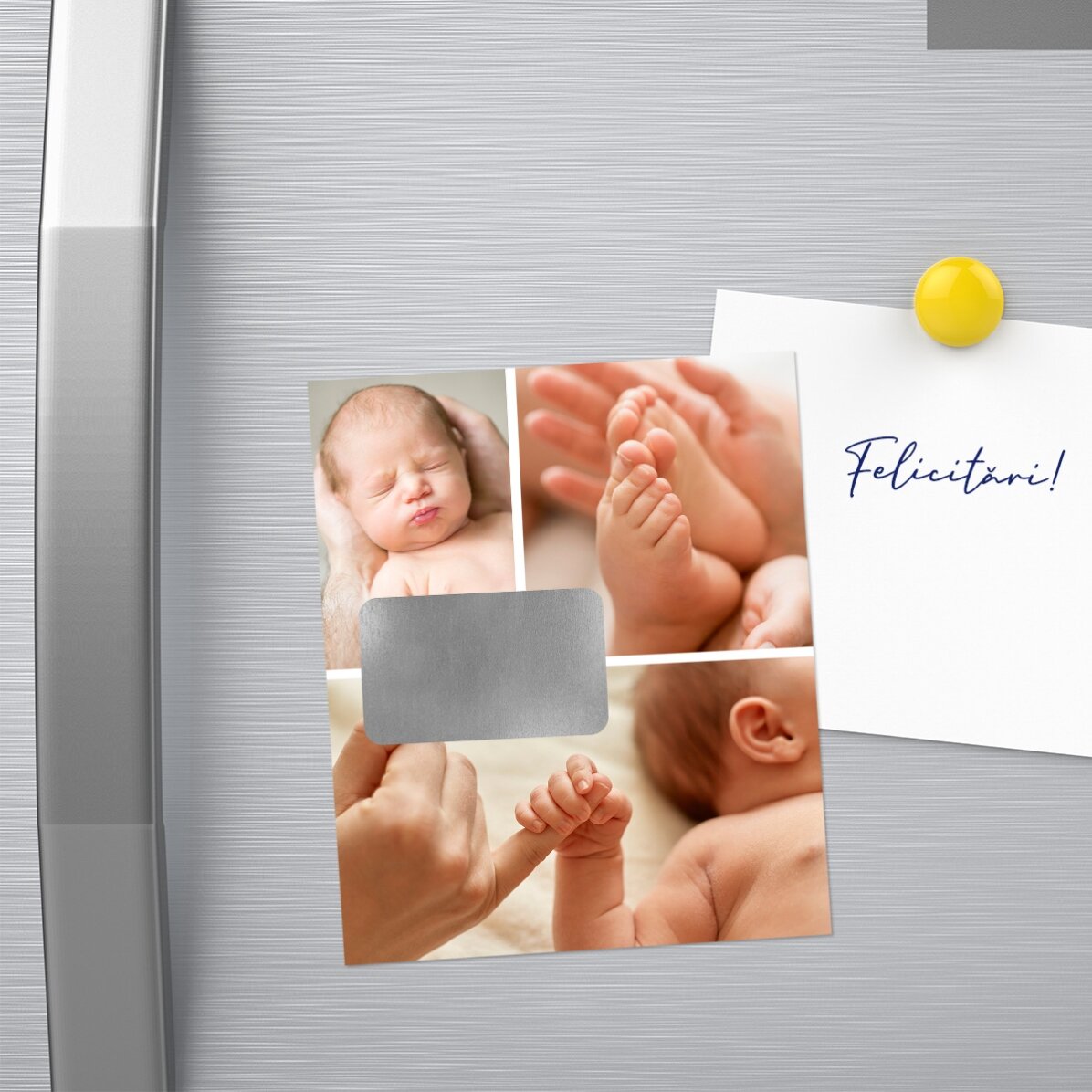 Aimant à gratter 10 x 12 cm personnalisé avec 3 photos et un message