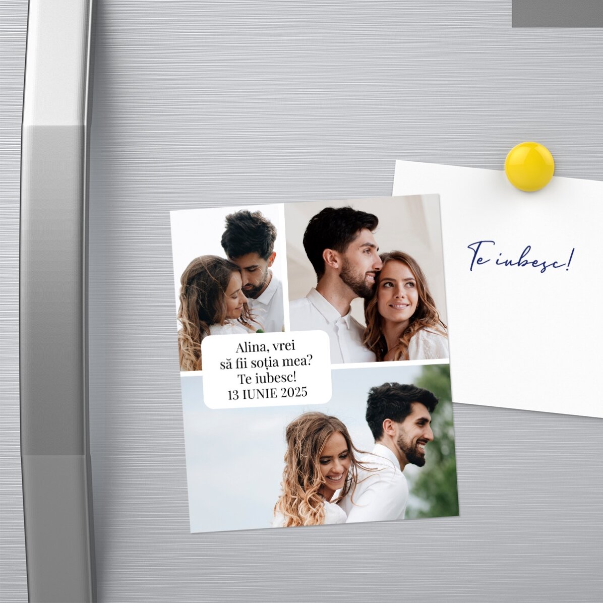 Aimant à gratter 10 x 12 cm personnalisé avec 3 photos et un message