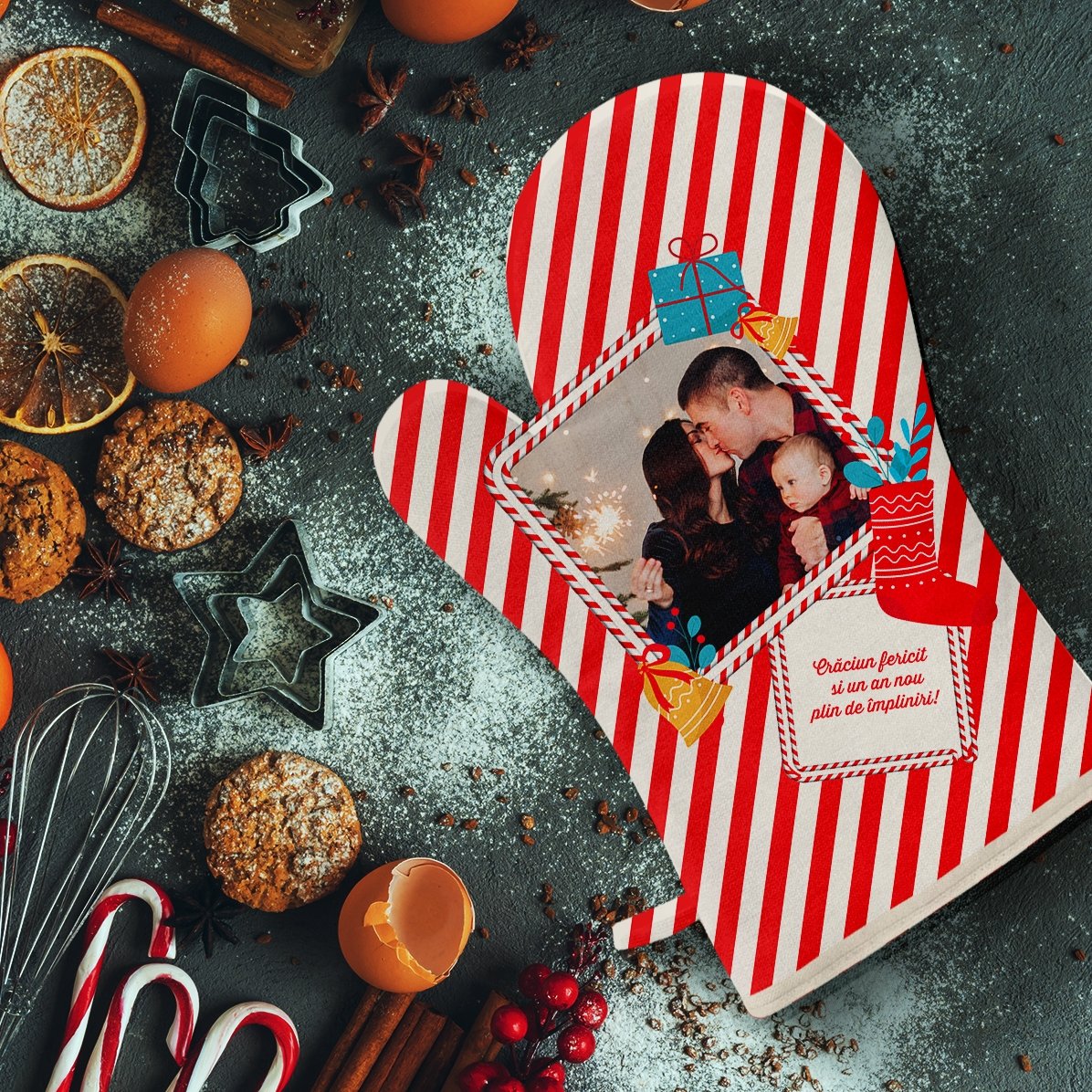 Gant de cuisine personnalisé avec photo et texte - Candy Cane