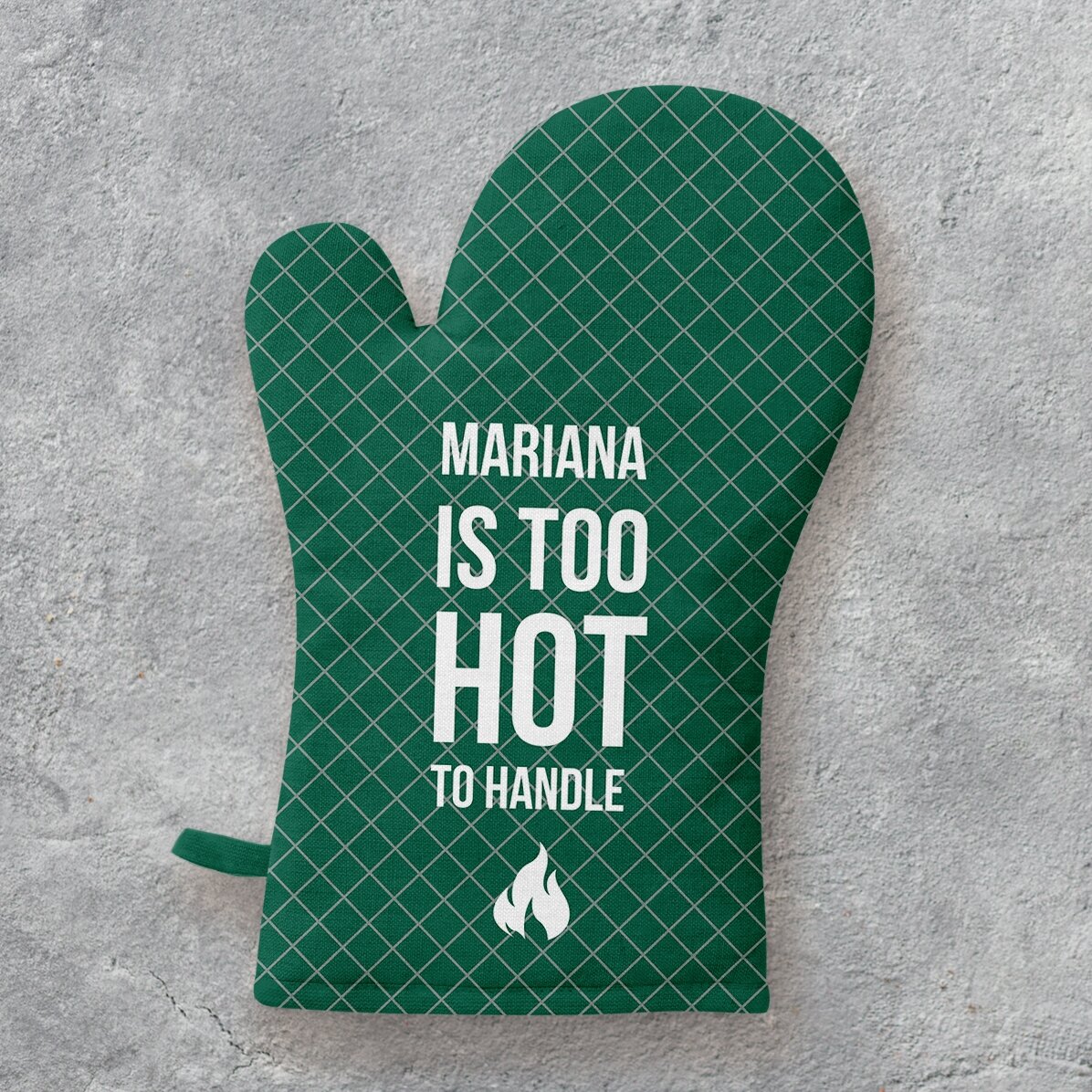 Gant de cuisine personnalisé avec inscription - « Too hot »