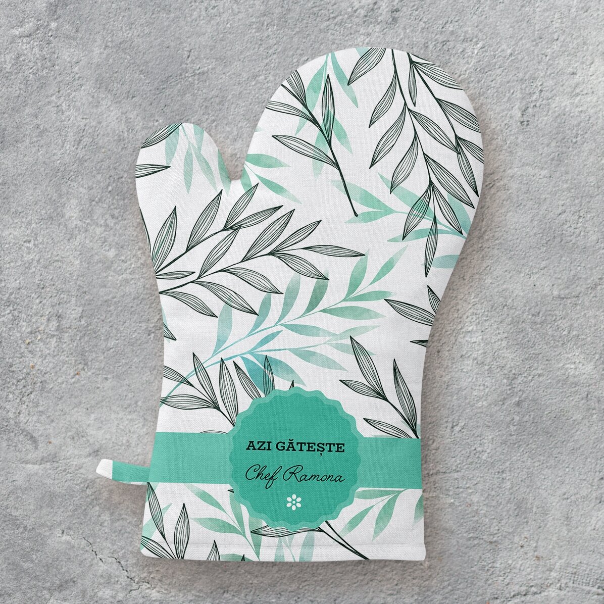 Gant de cuisine personnalisé avec inscription - Motif de feuilles
