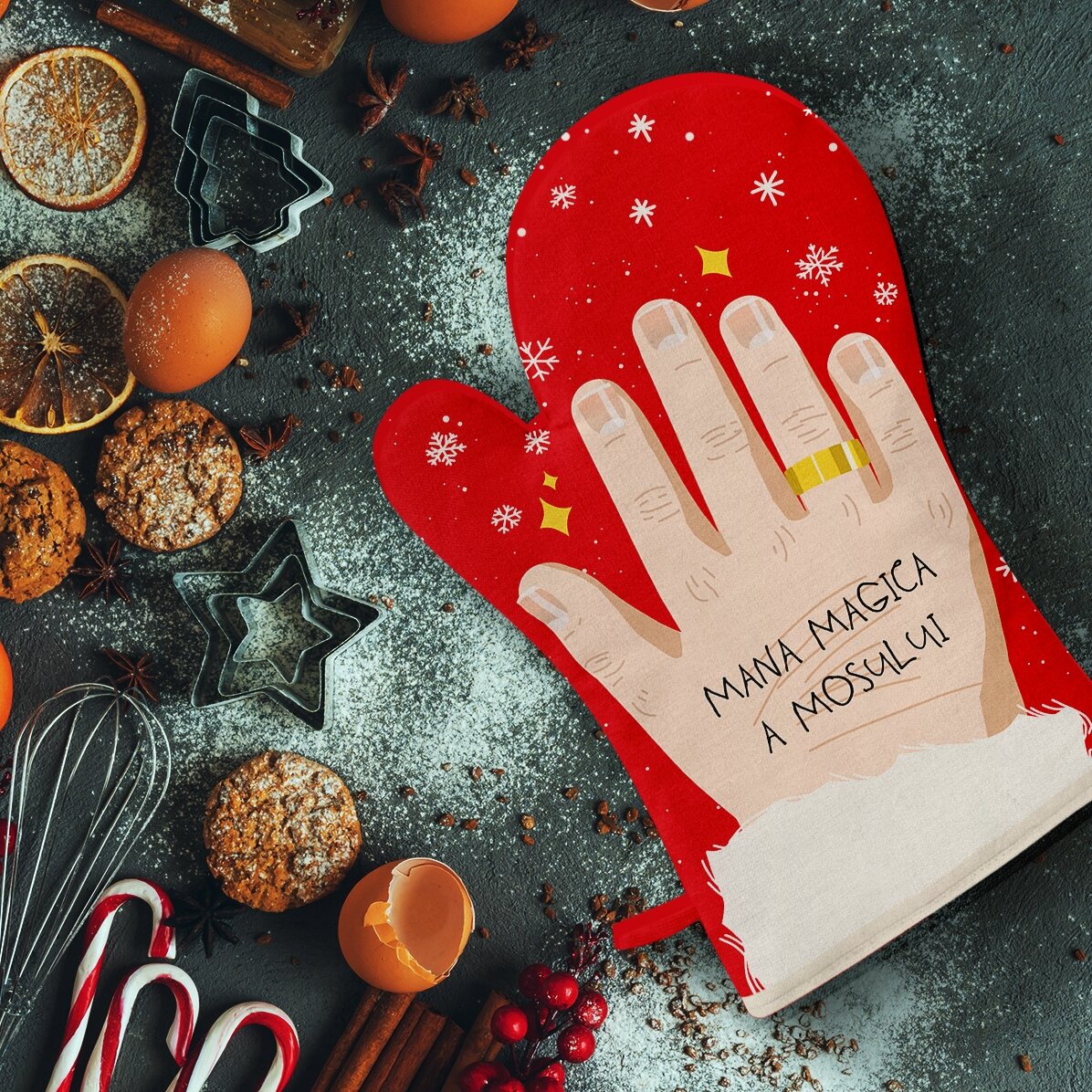 Gant de cuisine personnalisé avec inscription - La main magique du Père Noël