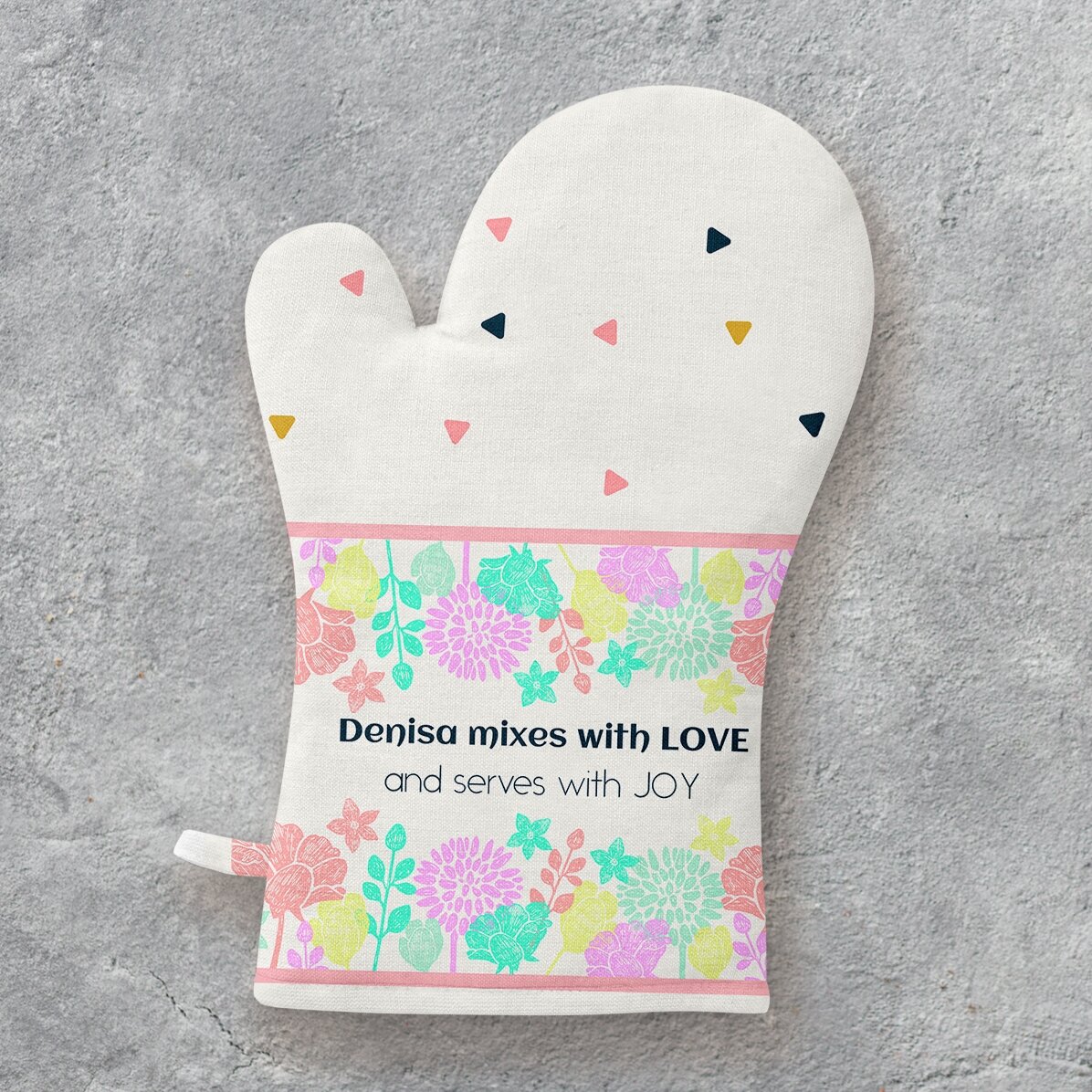 Gant de cuisine personnalisé avec inscription - « Mixed with love »