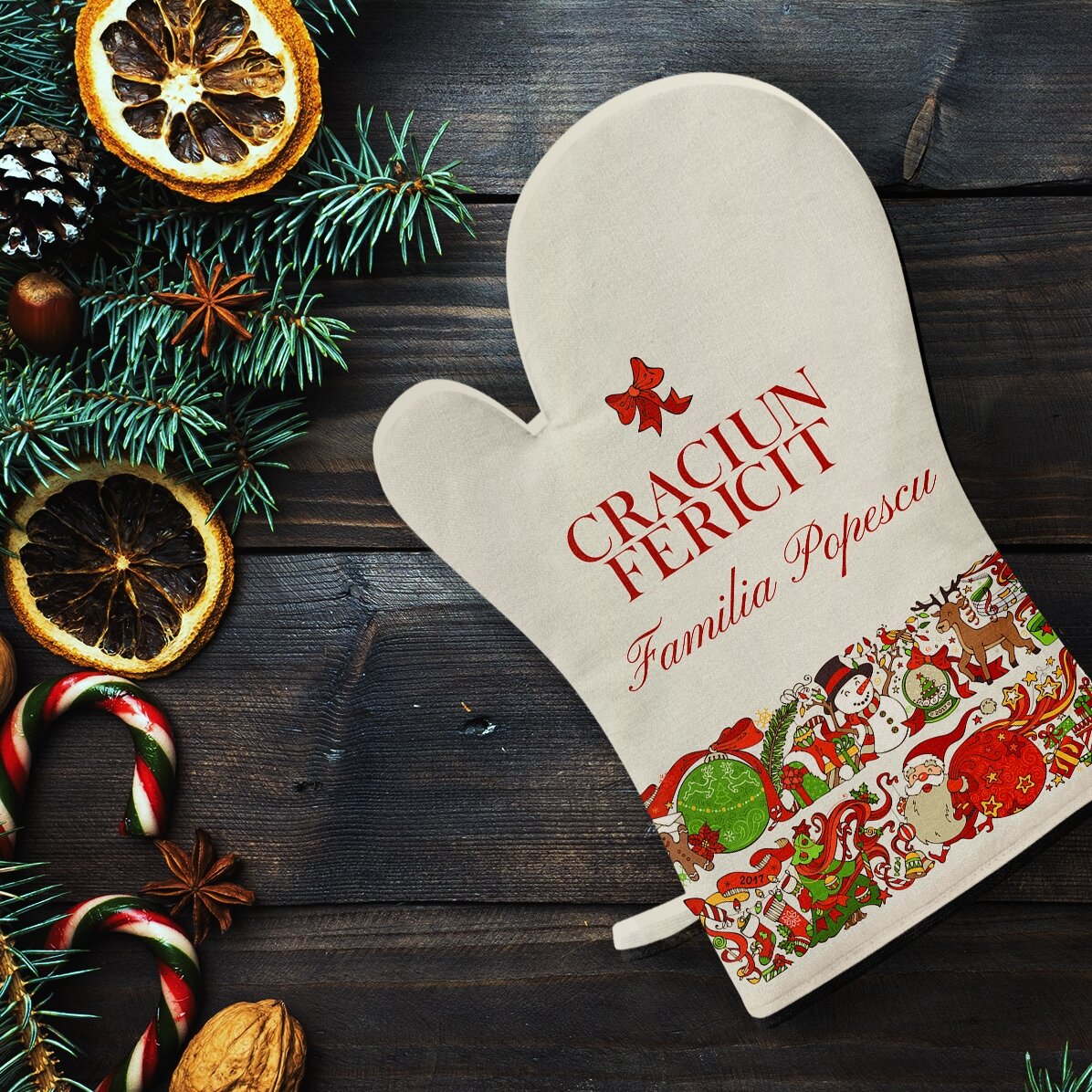 Gant de cuisine personnalisé avec inscription - Noël traditionnel