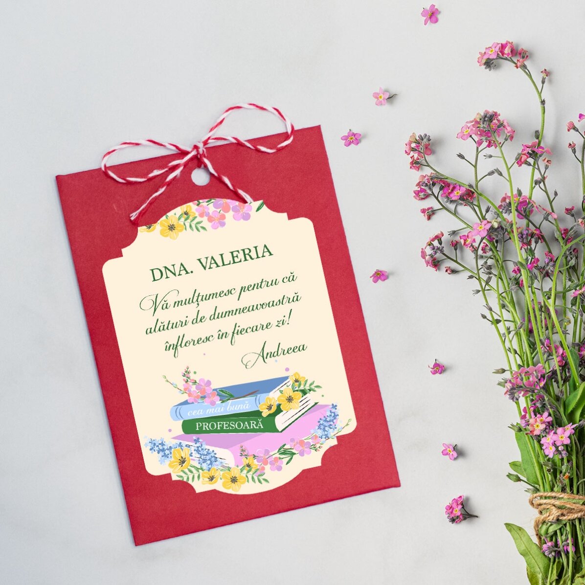 Martisor à planter, personnalisé avec un message pour les enseignantes