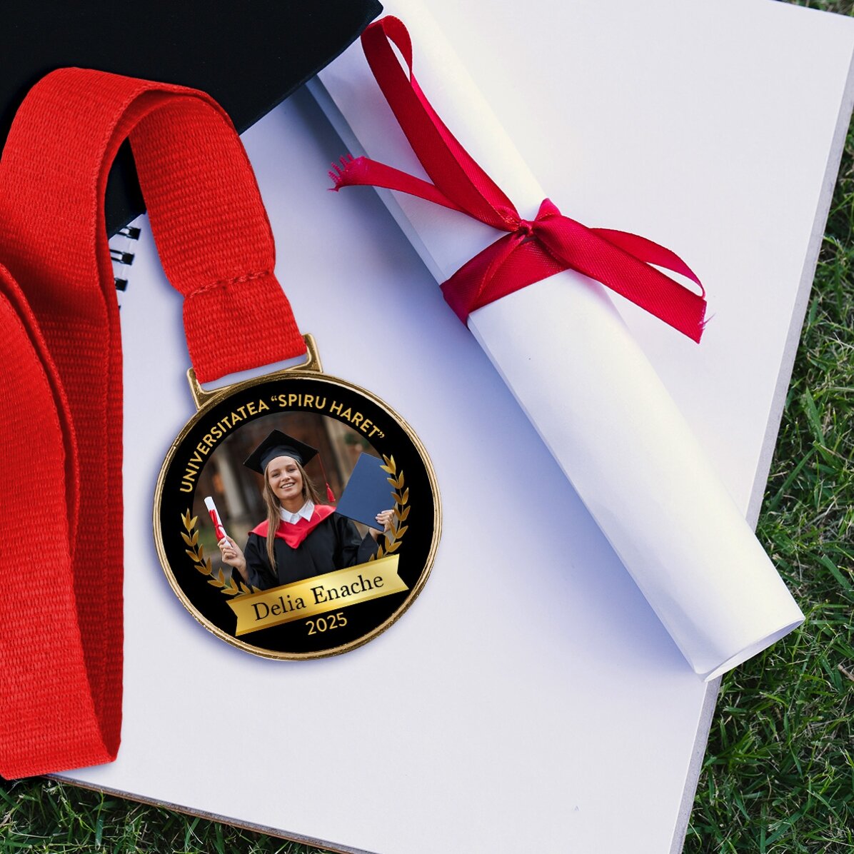 Médaille personnalisée avec une photo et un texte - Diplômé