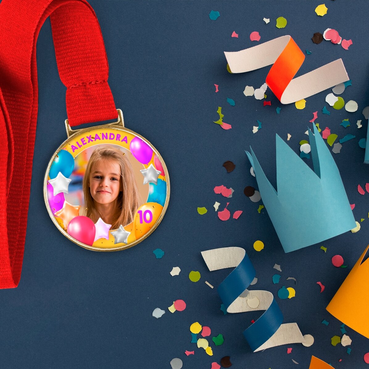 Médaille personnalisée avec une photo et un texte - Joyeux anniversaire