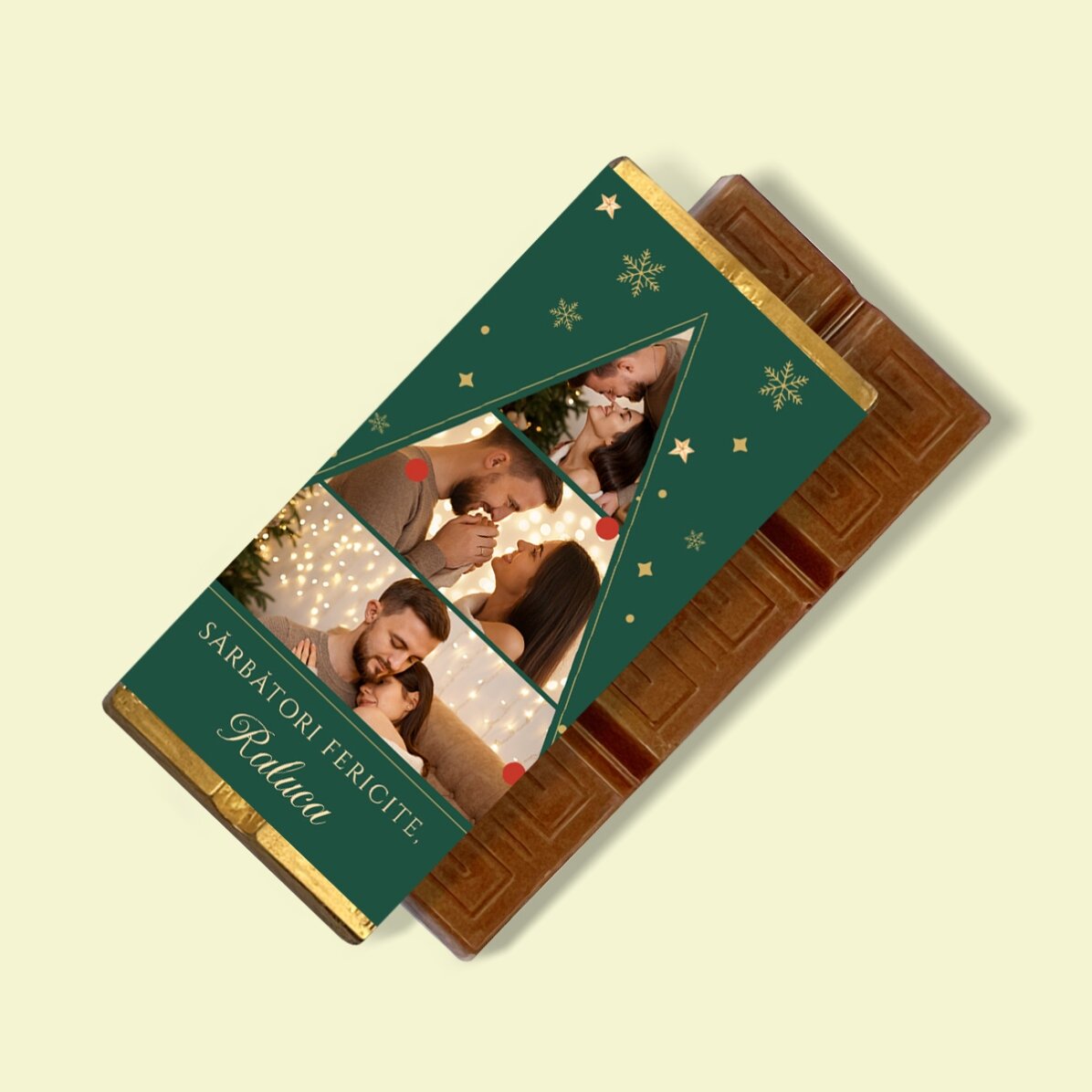 Mini-tablette de chocolat personnalisée avec 3 photos et un message - Sapin de Noël