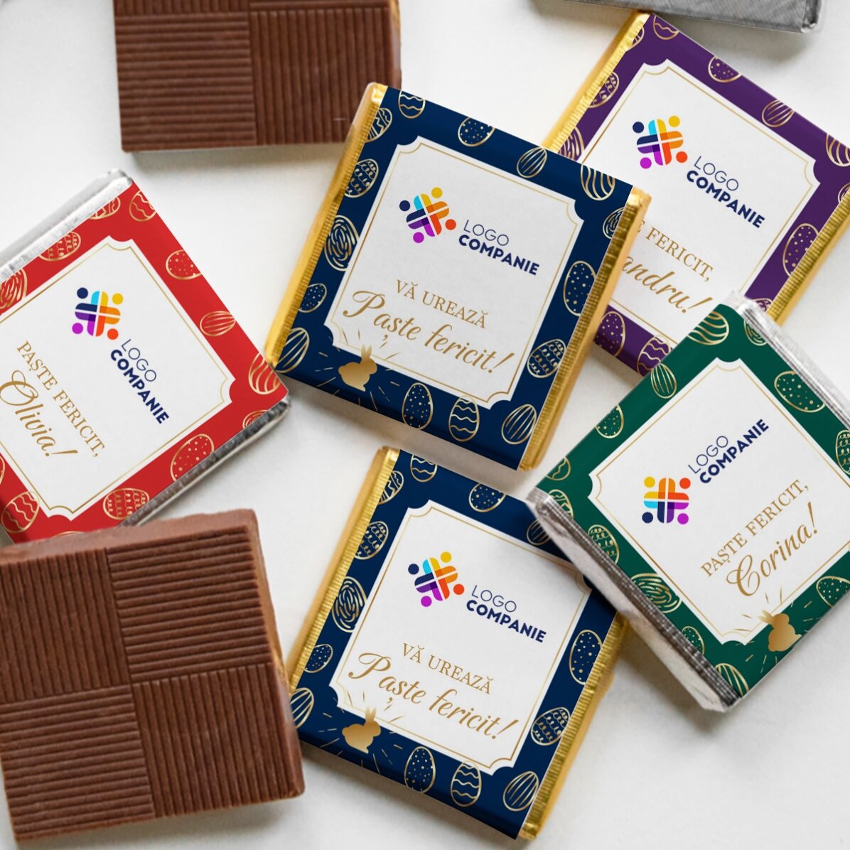 Mini-chocolats personnalisés avec logo et message - Œufs de Pâques
