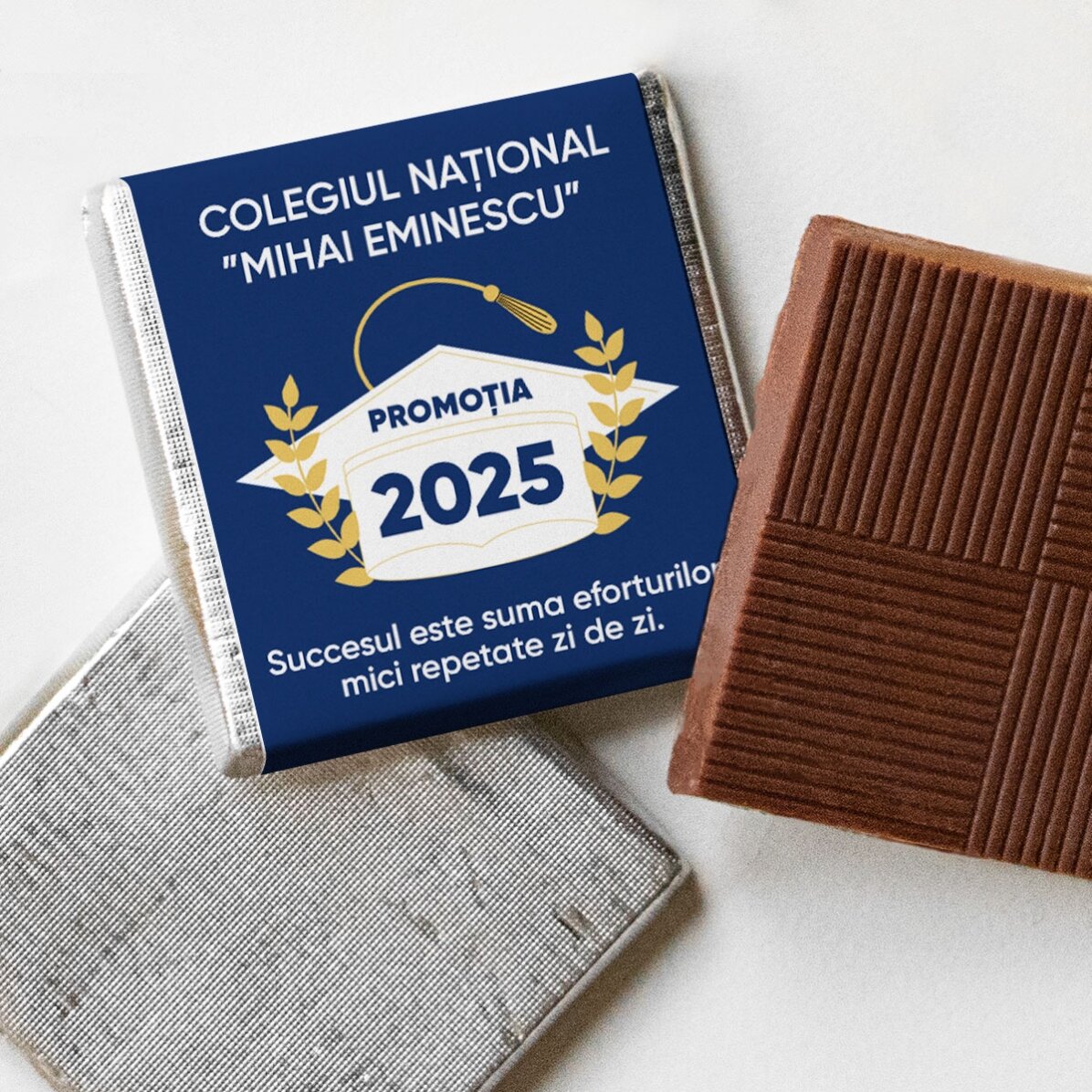 Mini-chocolat personnalisé avec un message de remise des diplômes